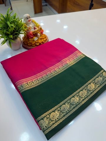 Mysore Crepe Silk Saree with Peacock & Mango Bentex Border | Padmavathi Silks and Sarees