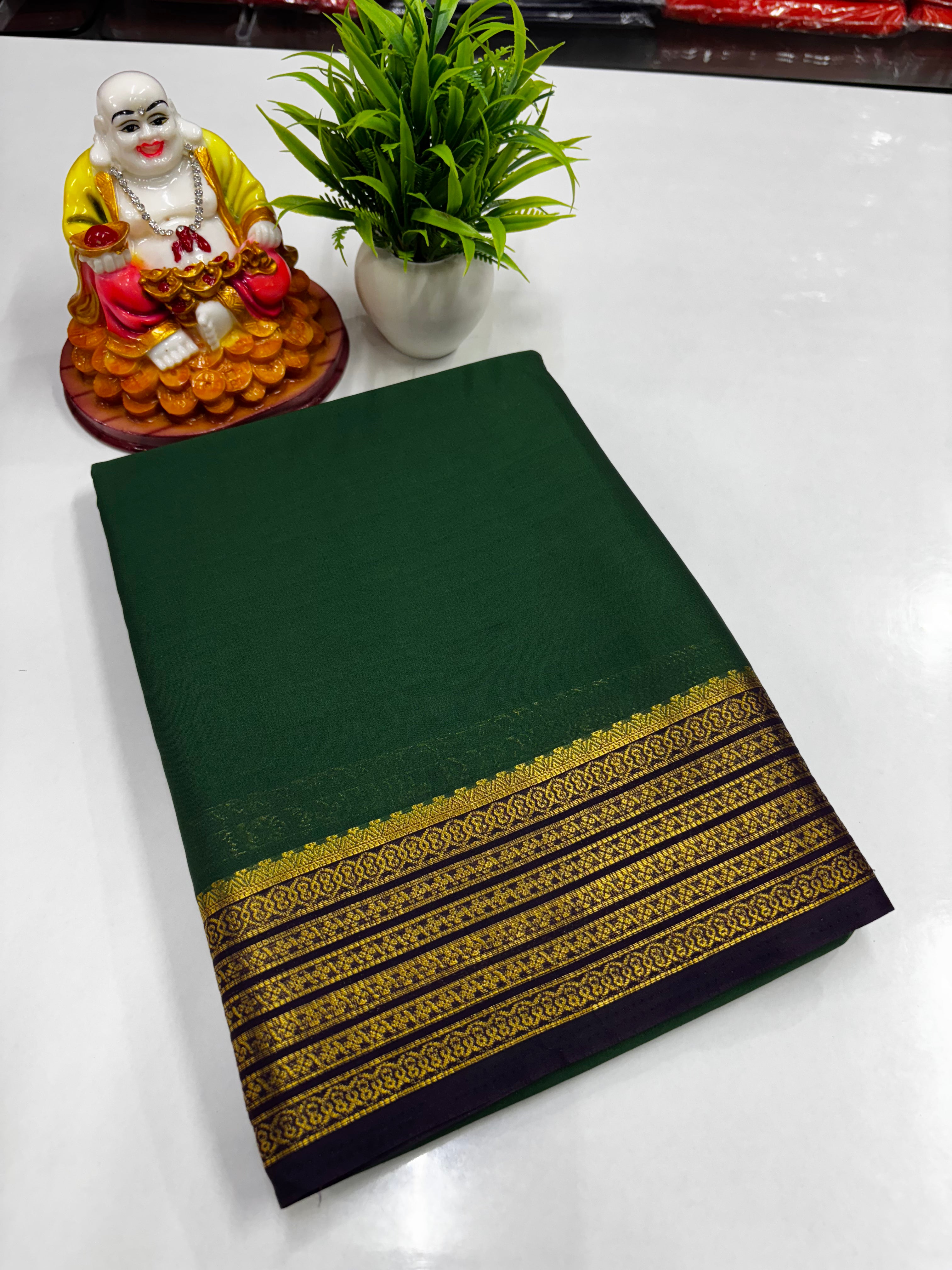 Mysore Crepe Silk Saree with Golden Zari Woven Border