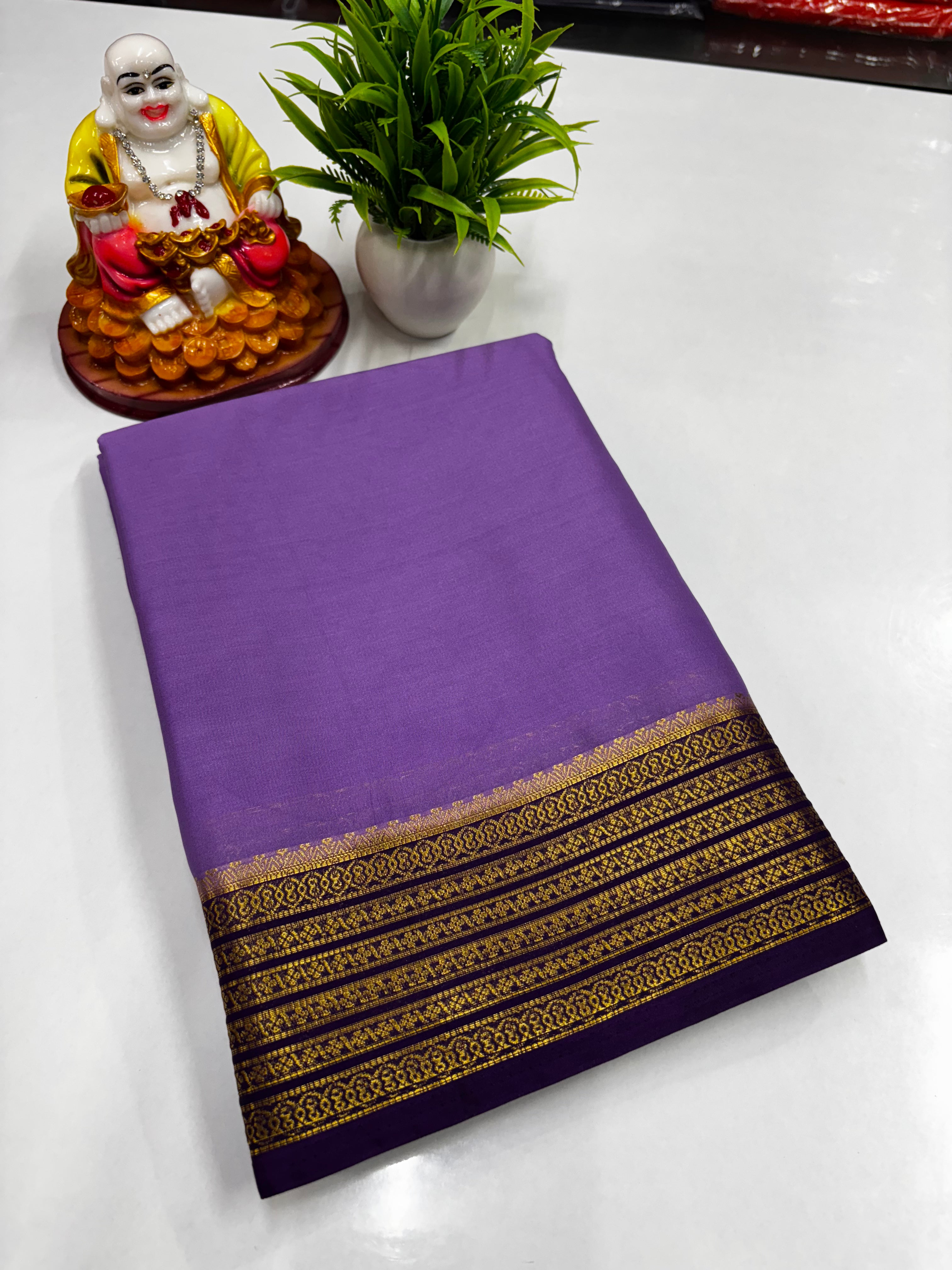 Mysore Crepe Silk Saree with Golden Zari Woven Border