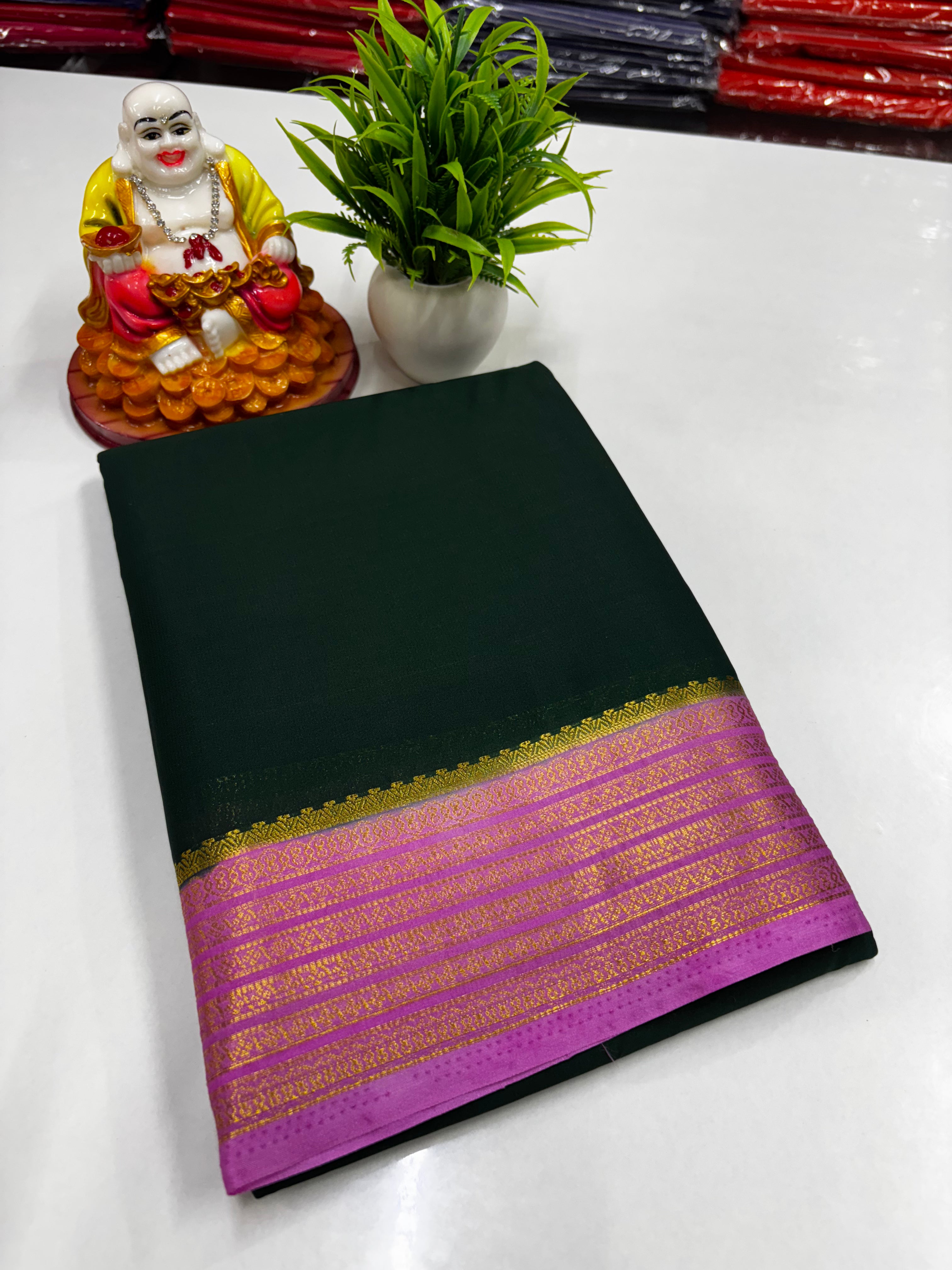 Mysore Crepe Silk Saree with Golden Zari Woven Border