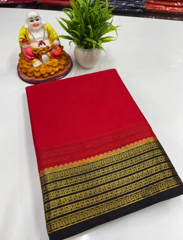 Mysore Crepe Silk Saree with Golden Zari Woven Border