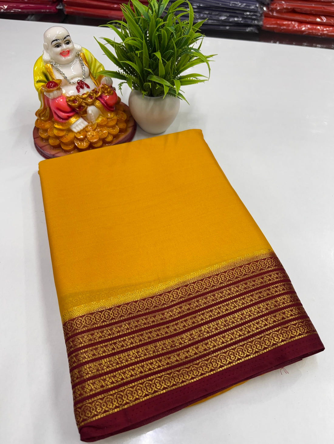 Mysore Crepe Silk Saree with Golden Zari Woven Border