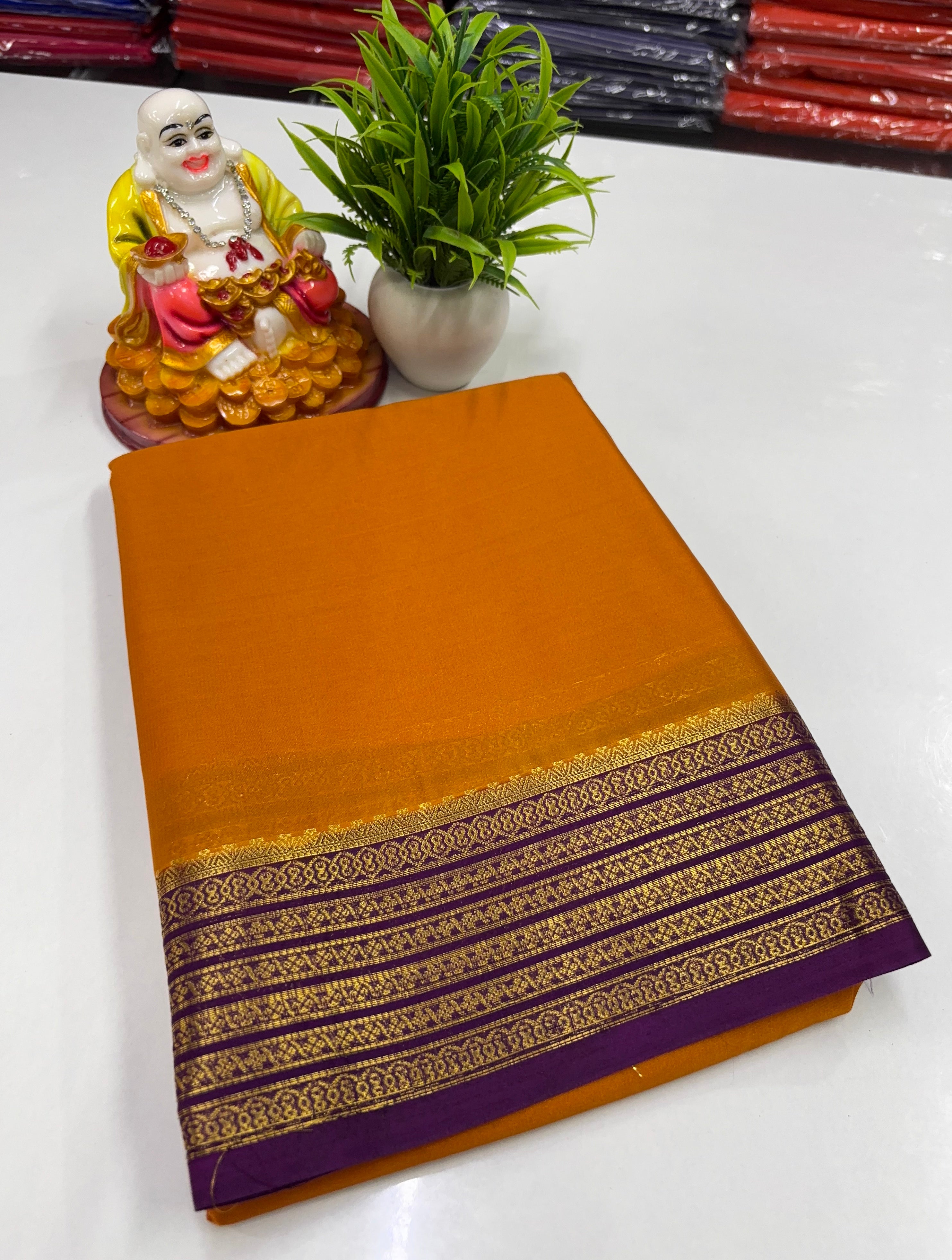 Mysore Crepe Silk Saree with Golden Zari Woven Border