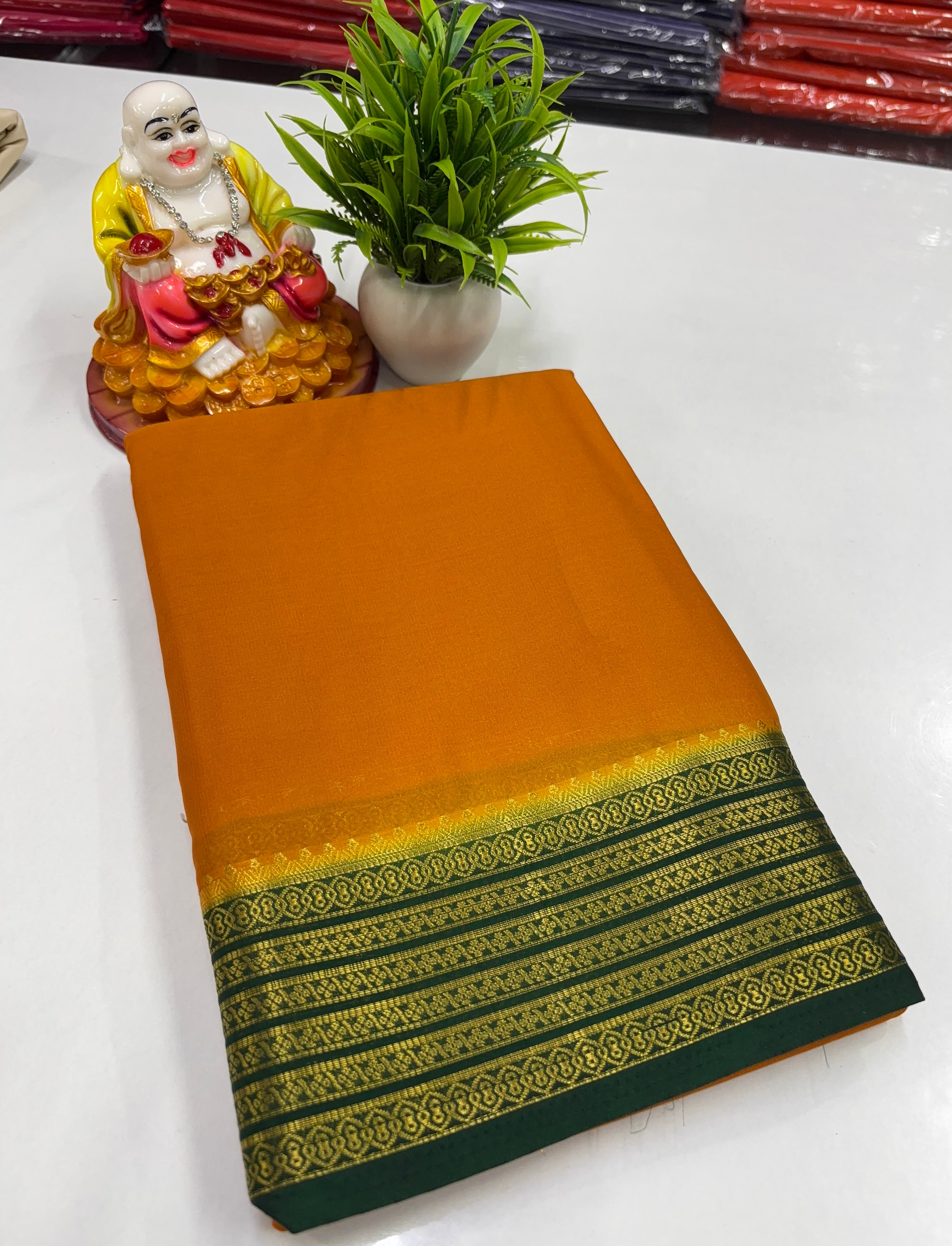 Mysore Crepe Silk Saree with Golden Zari Woven Border
