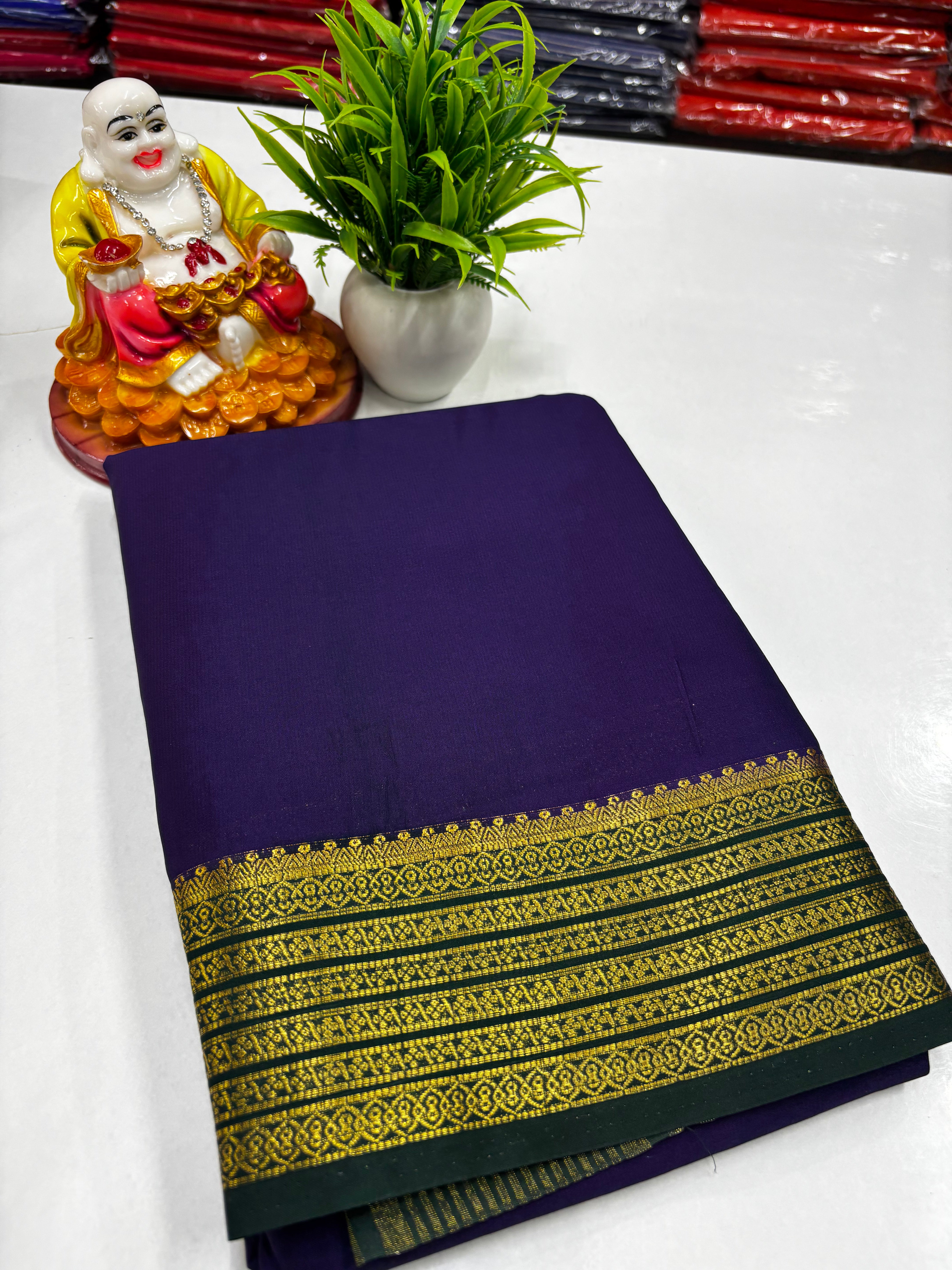 Mysore Crepe Silk Saree with Golden Zari Woven Border