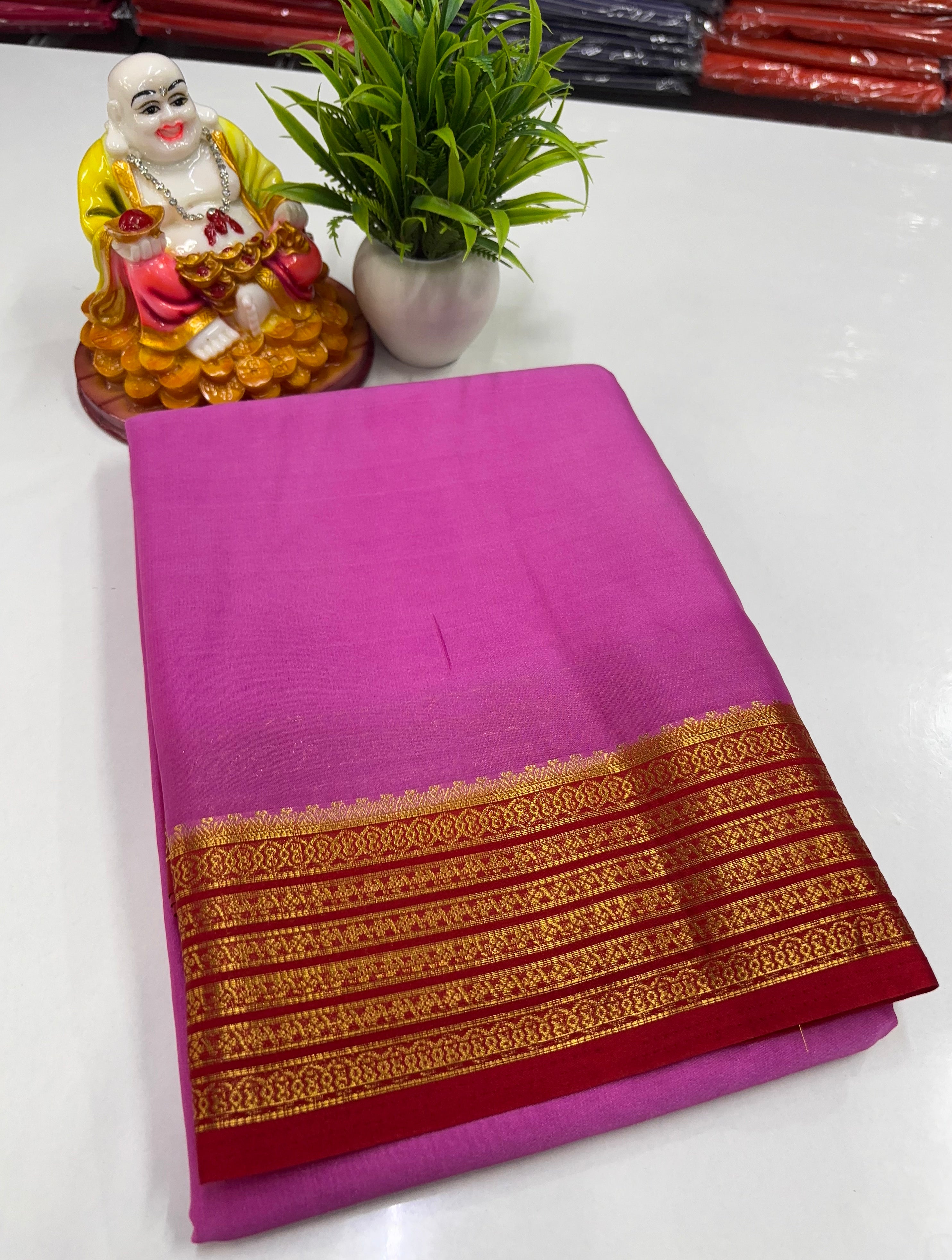 Mysore Crepe Silk Saree with Golden Zari Woven Border