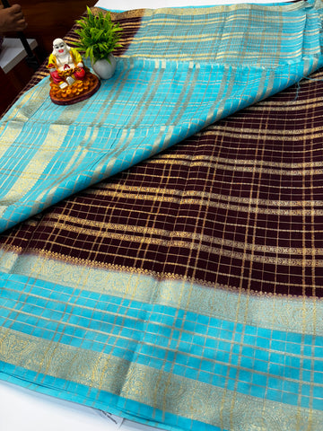 Mysore Crepe Silk Saree with Stripes & Contrast Pallu