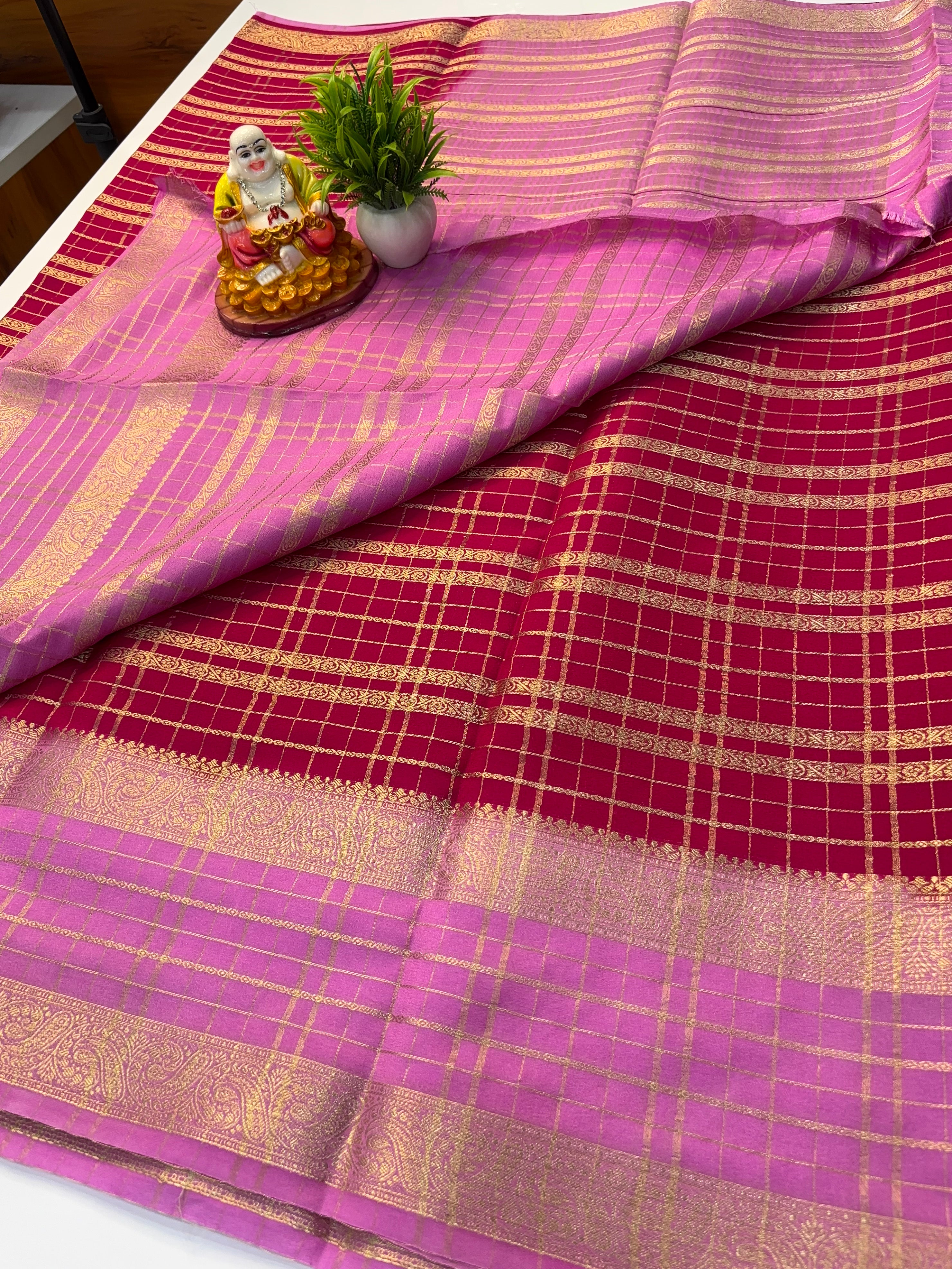 Mysore Crepe Silk Saree with Stripes & Contrast Pallu