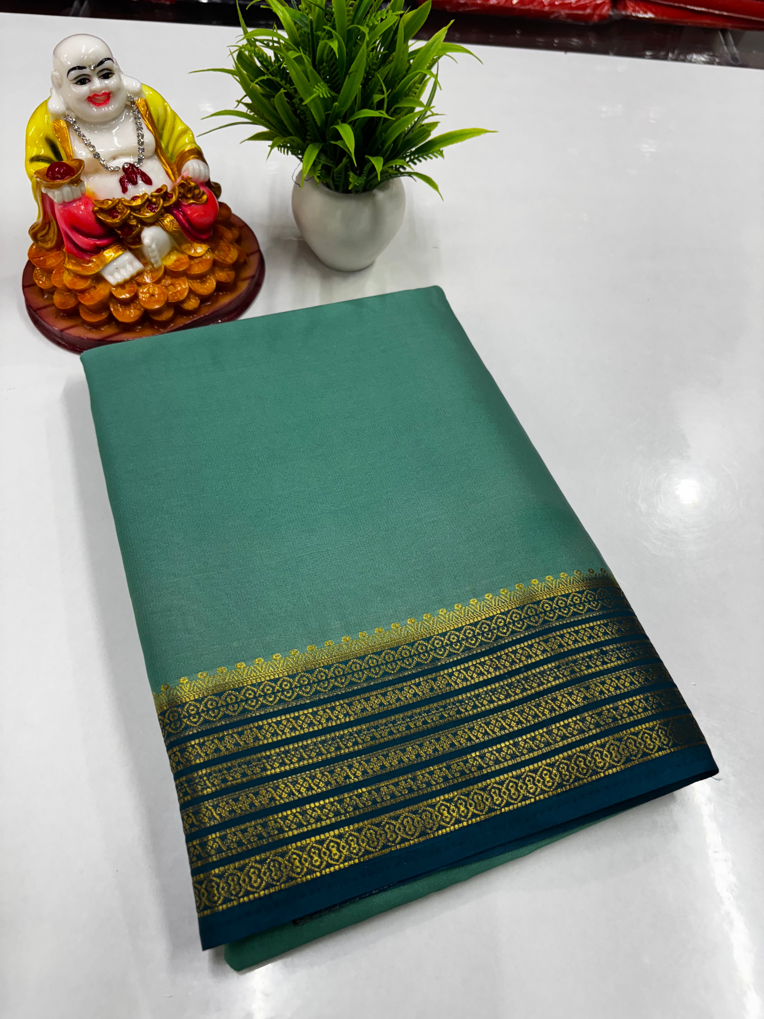 Mysore Crepe Silk Saree with Golden Zari Woven Border