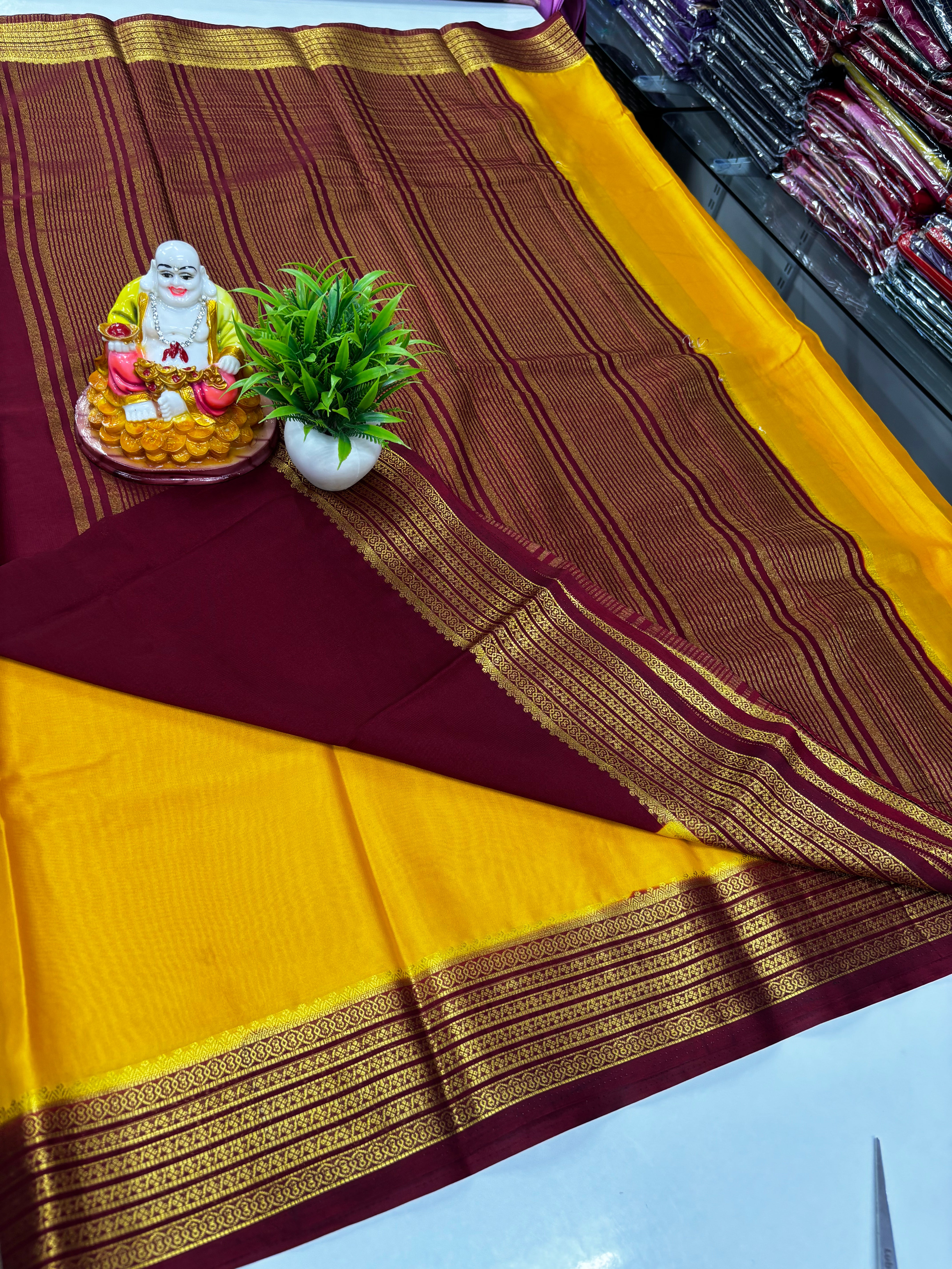 Mysore Crepe Silk Saree with Golden Zari Woven Border