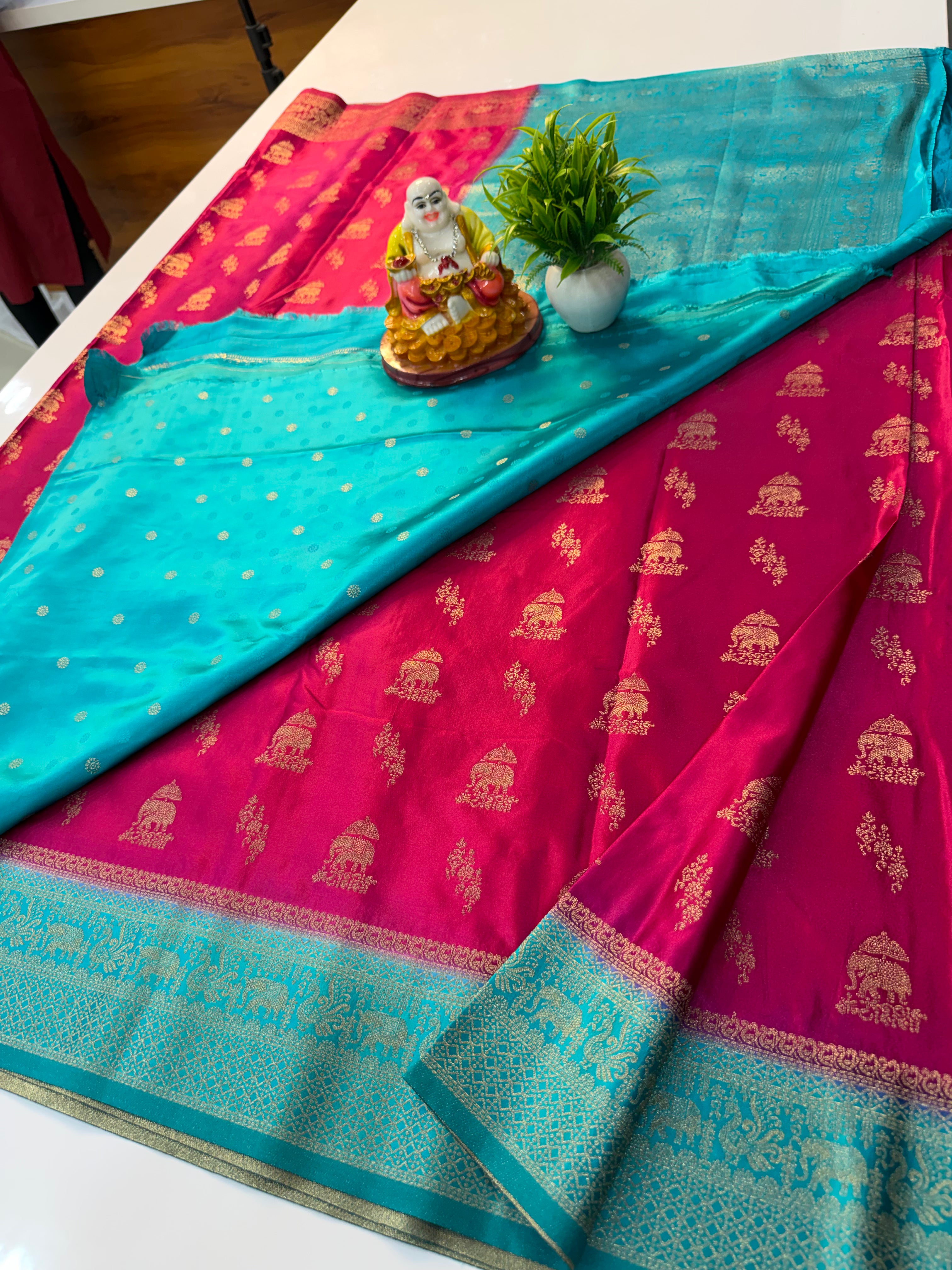 Premium Satin Saree with Rich Pallu & Butta Blouse | Padmavathi Silks and Sarees