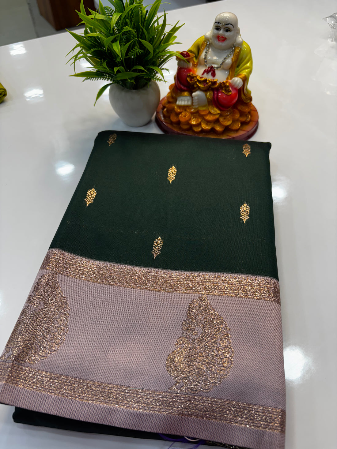 beautiful semi silk saree with peacock design with rich pallu