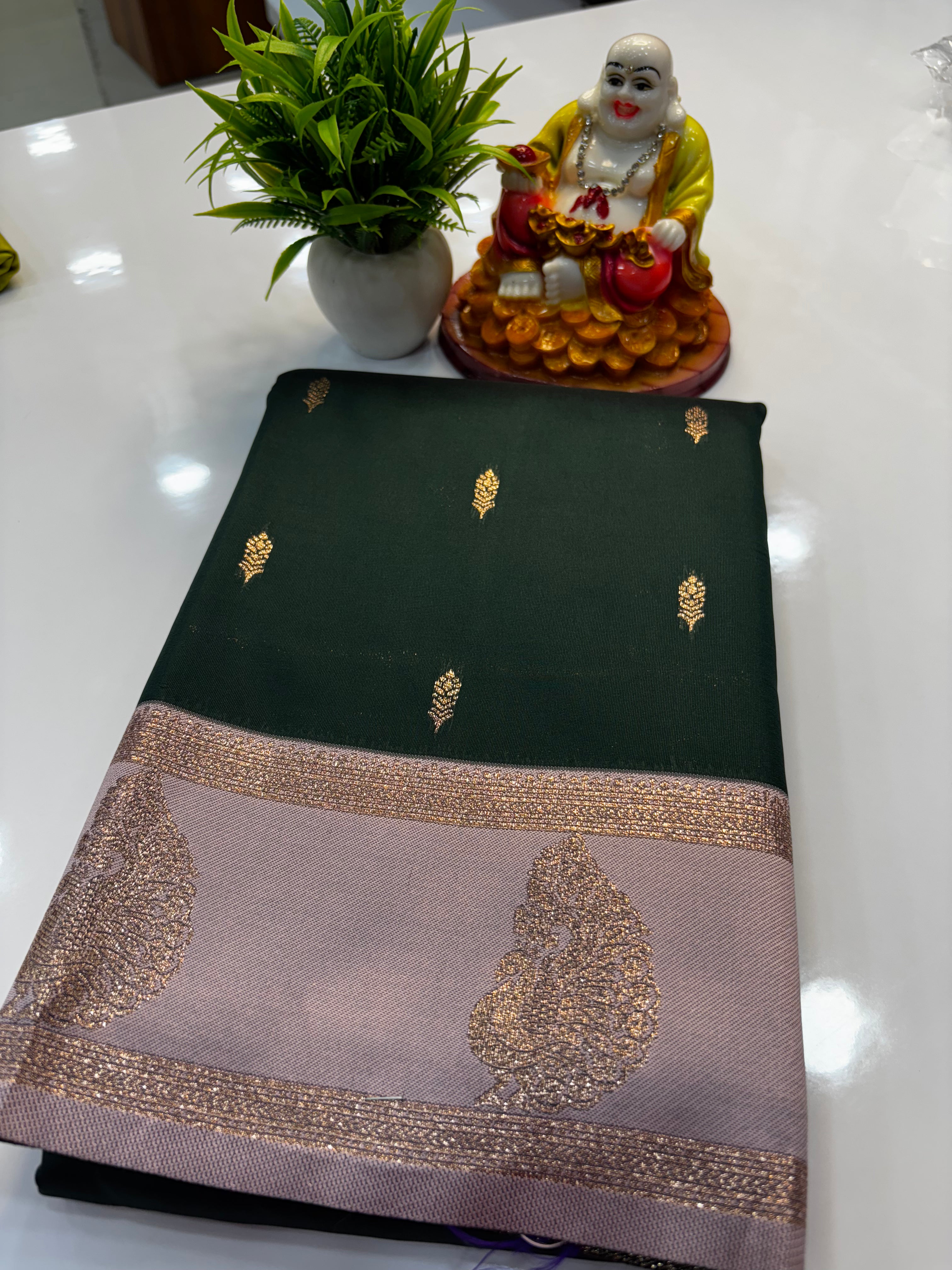 beautiful semi silk saree with peacock design with rich pallu