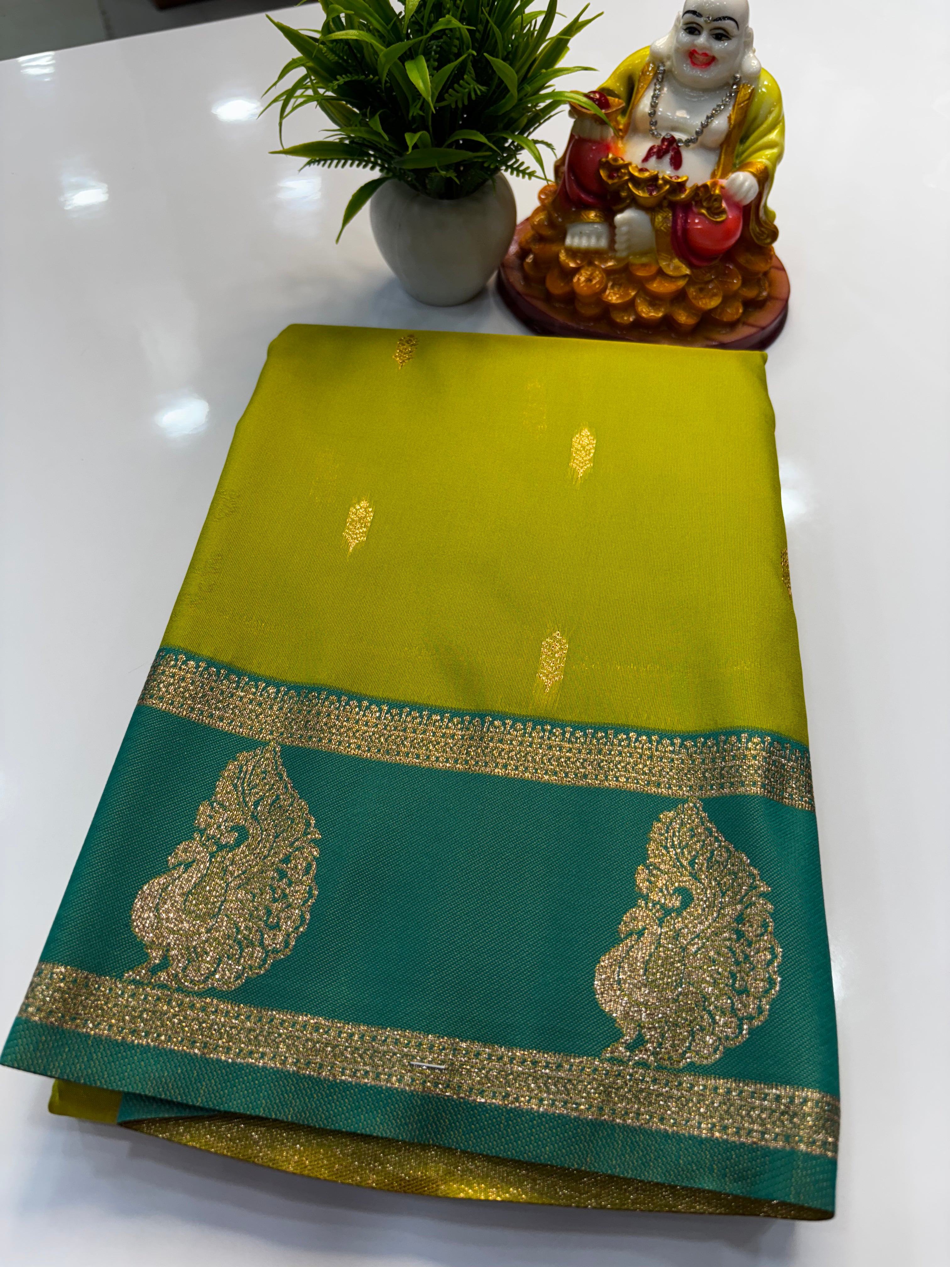 beautiful semi silk saree with peacock design with rich pallu