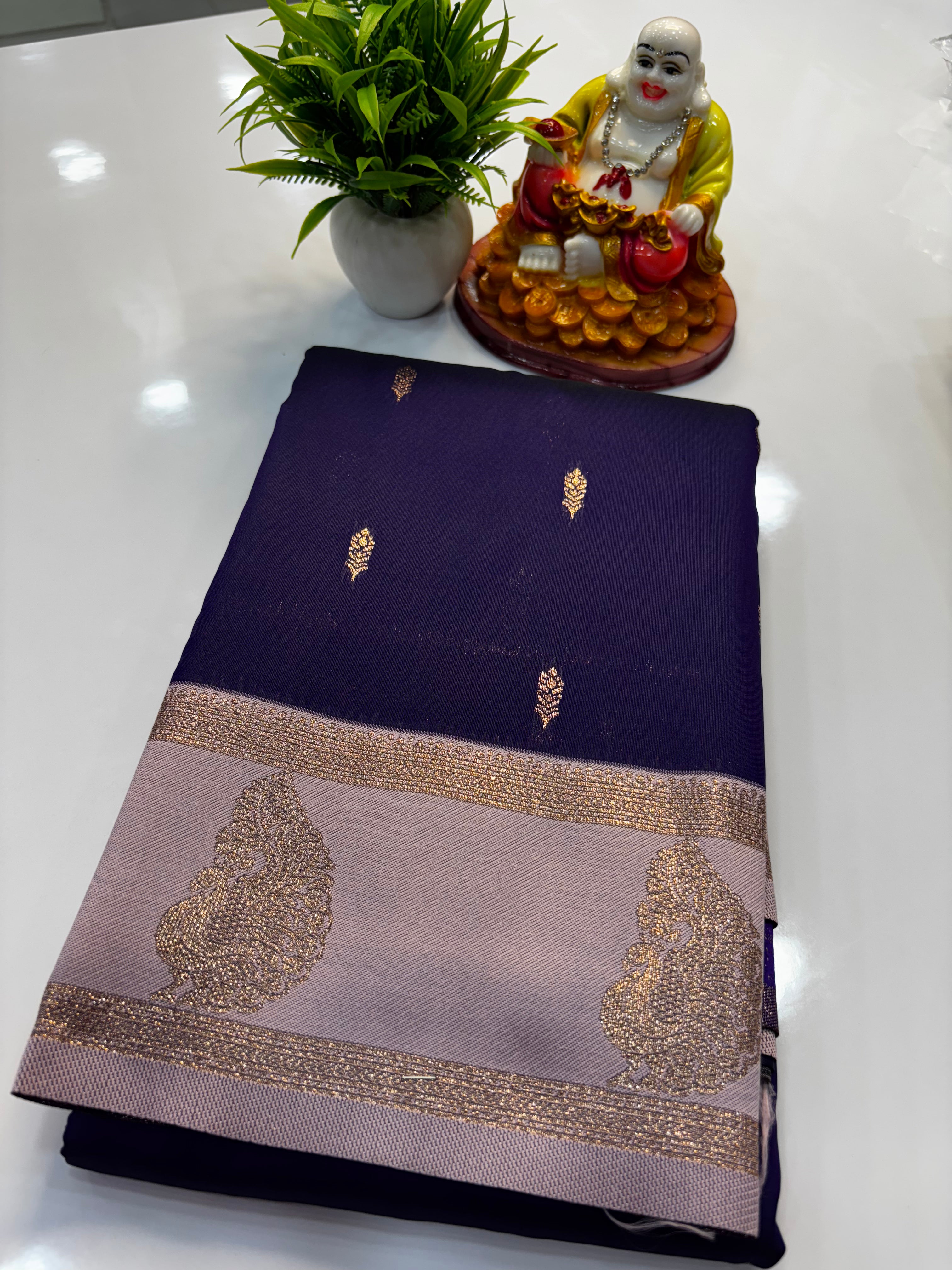 beautiful semi silk saree with peacock design with rich pallu