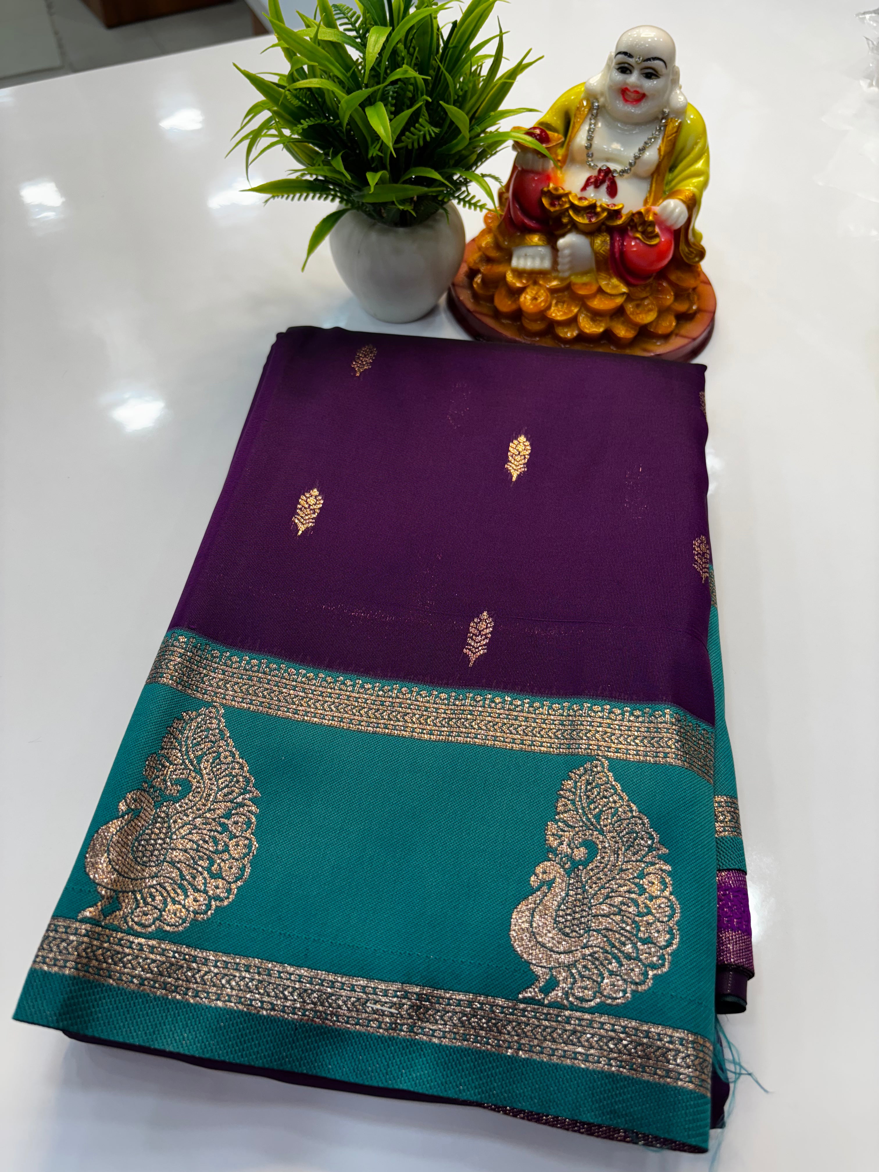 beautiful semi silk saree with peacock design with rich pallu