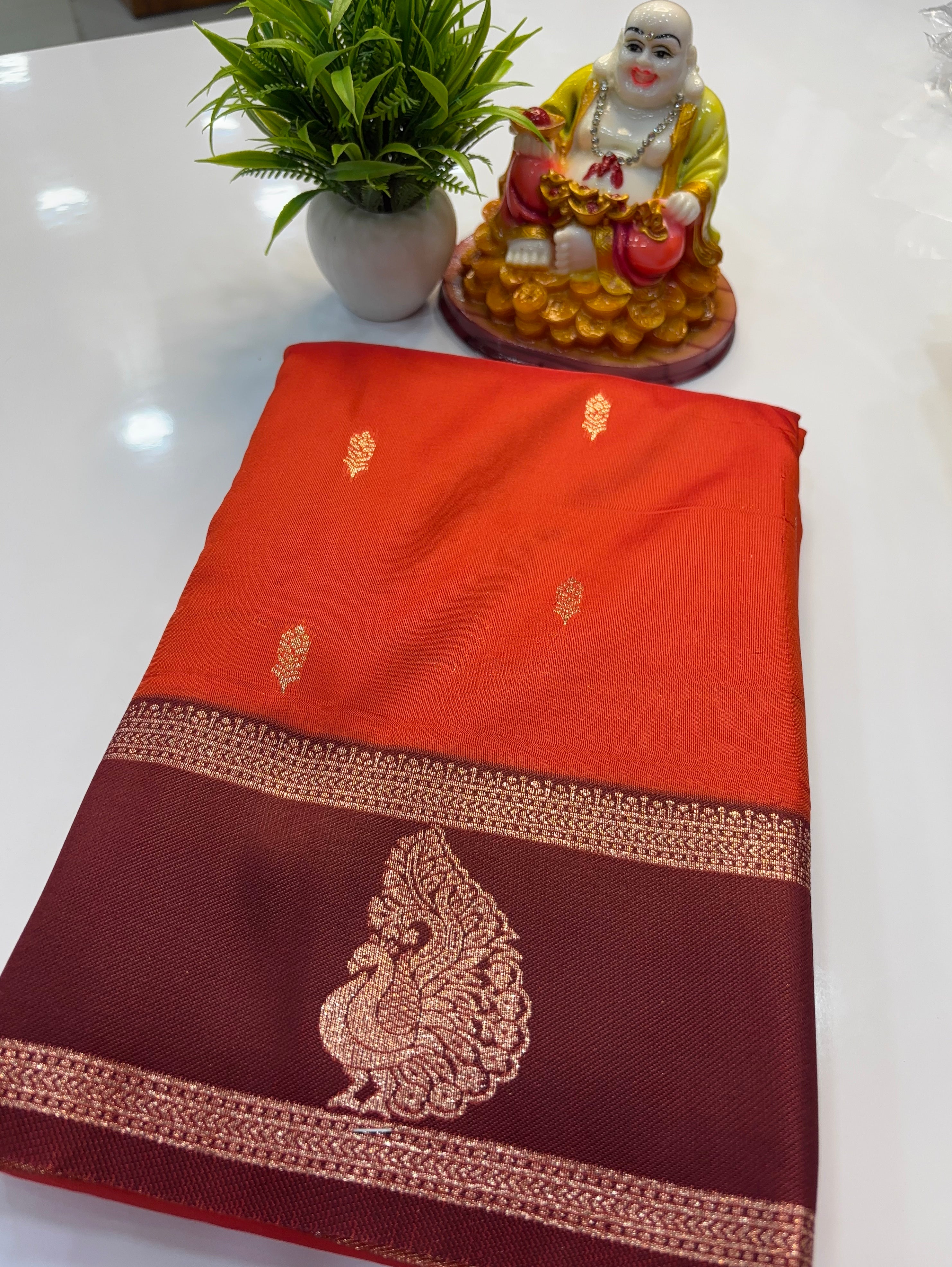 beautiful semi silk saree with peacock design with rich pallu