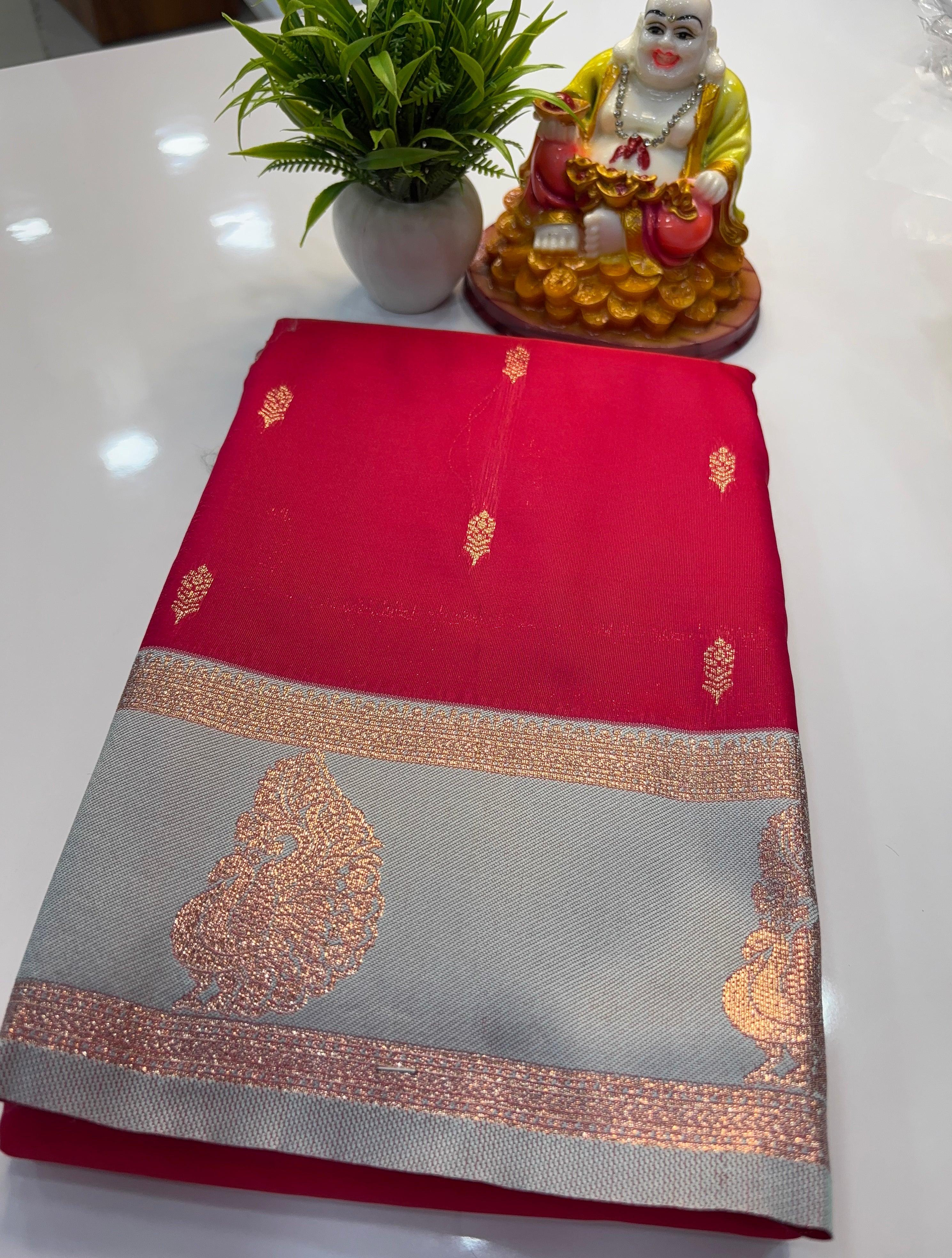 beautiful semi silk saree with peacock design with rich pallu