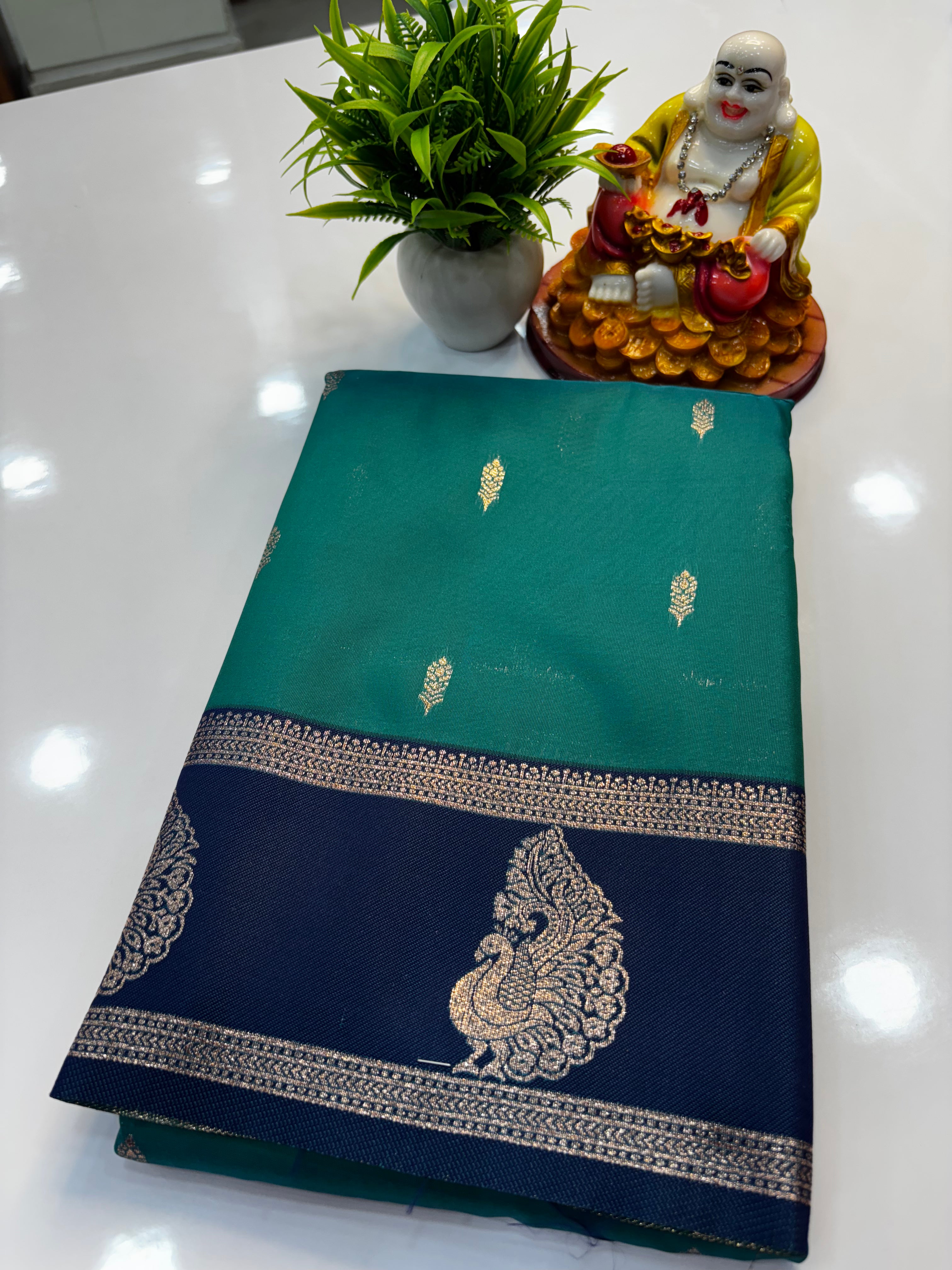 beautiful semi silk saree with peacock design with rich pallu