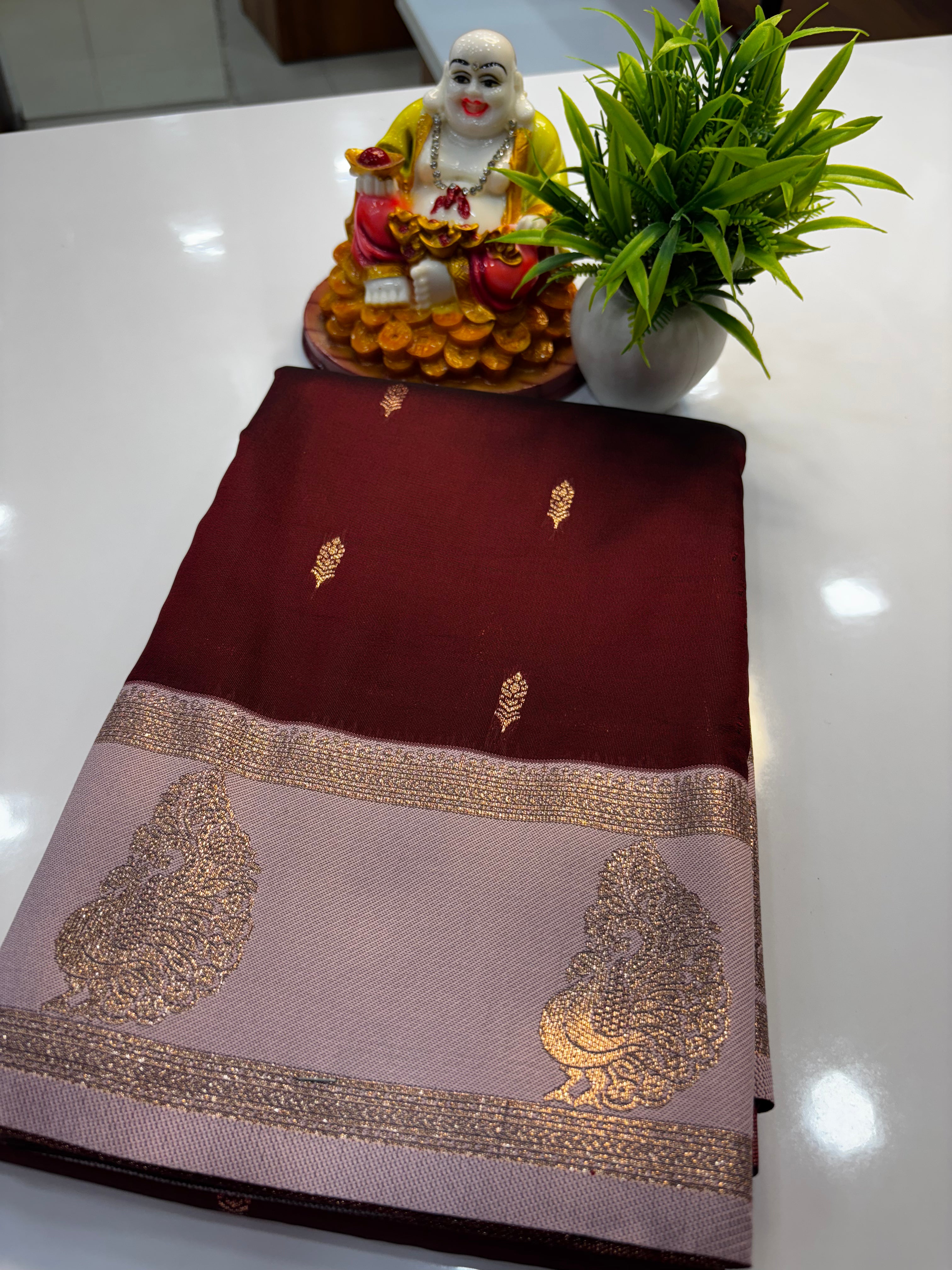 beautiful semi silk saree with peacock design with rich pallu