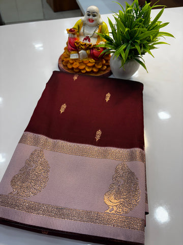 beautiful semi silk saree with peacock design with rich pallu