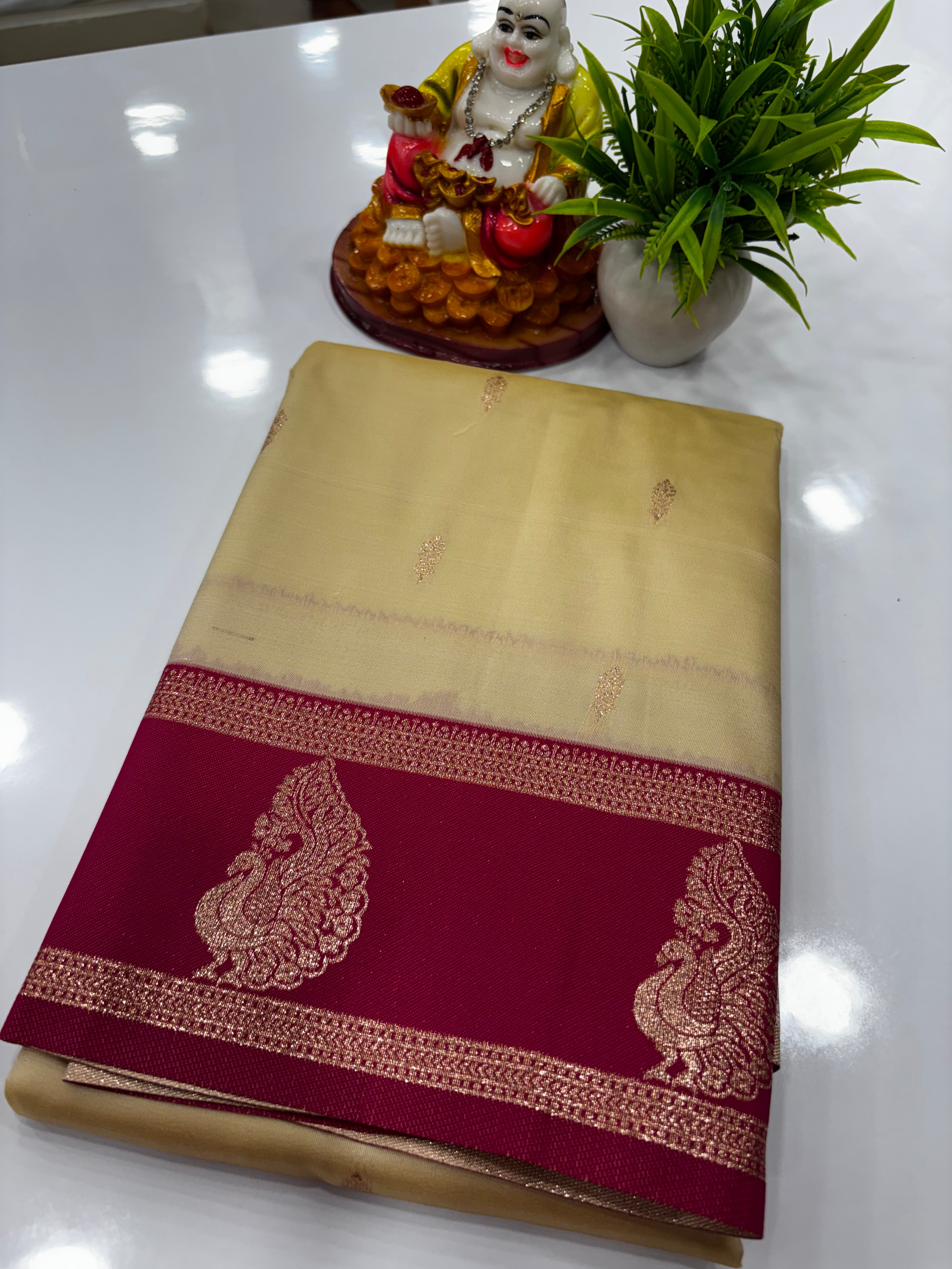 beautiful semi silk saree with peacock design with rich pallu