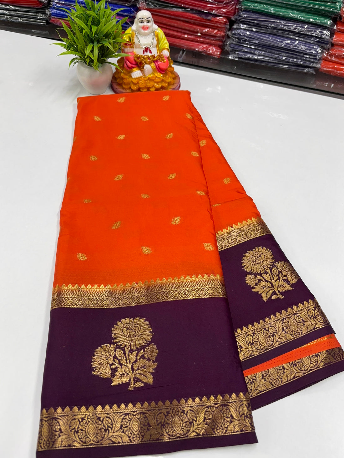 Mysore Crepe Silk Saree with Elegant Buttas