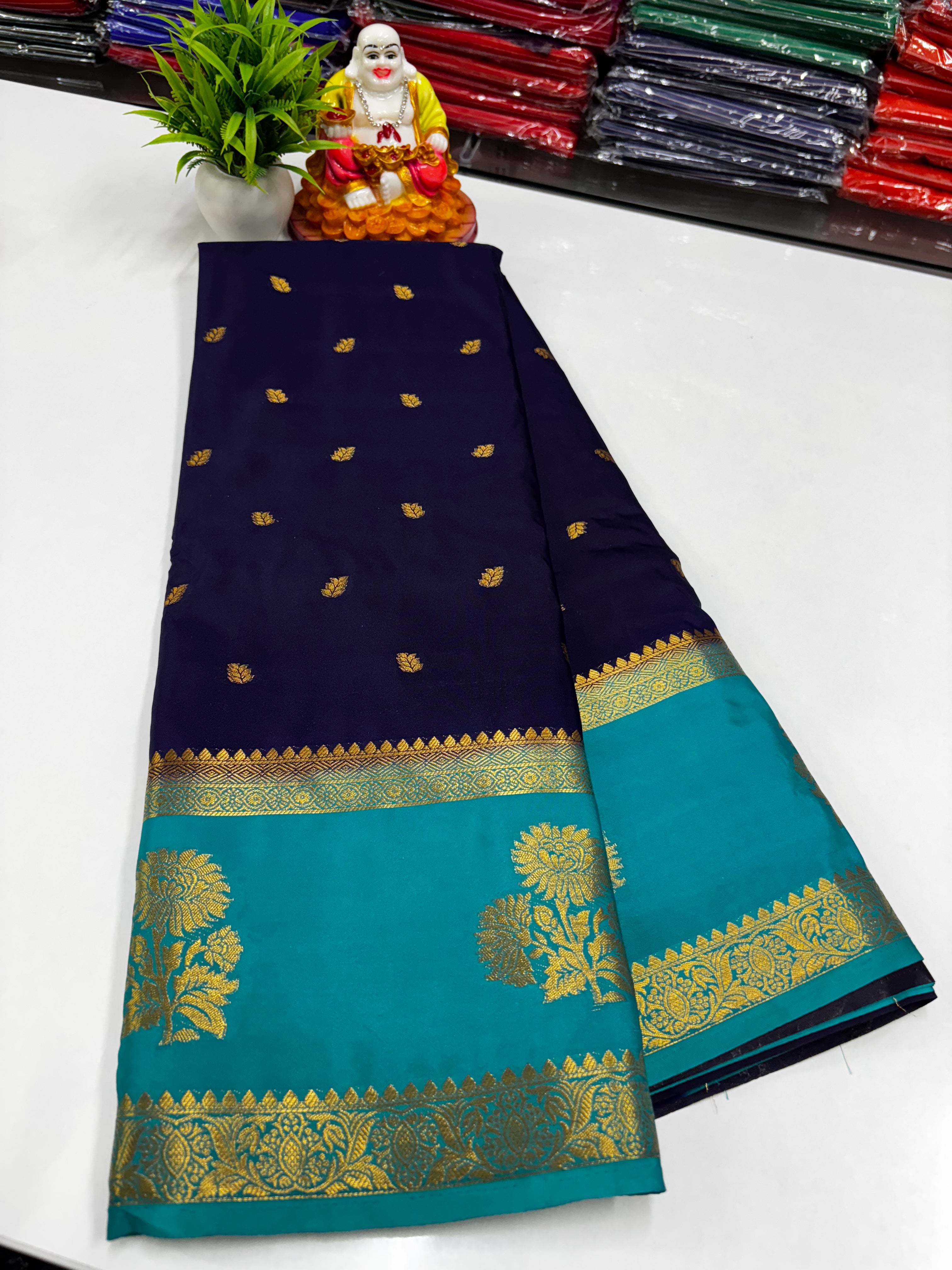 Mysore Crepe Silk Saree with Elegant Buttas