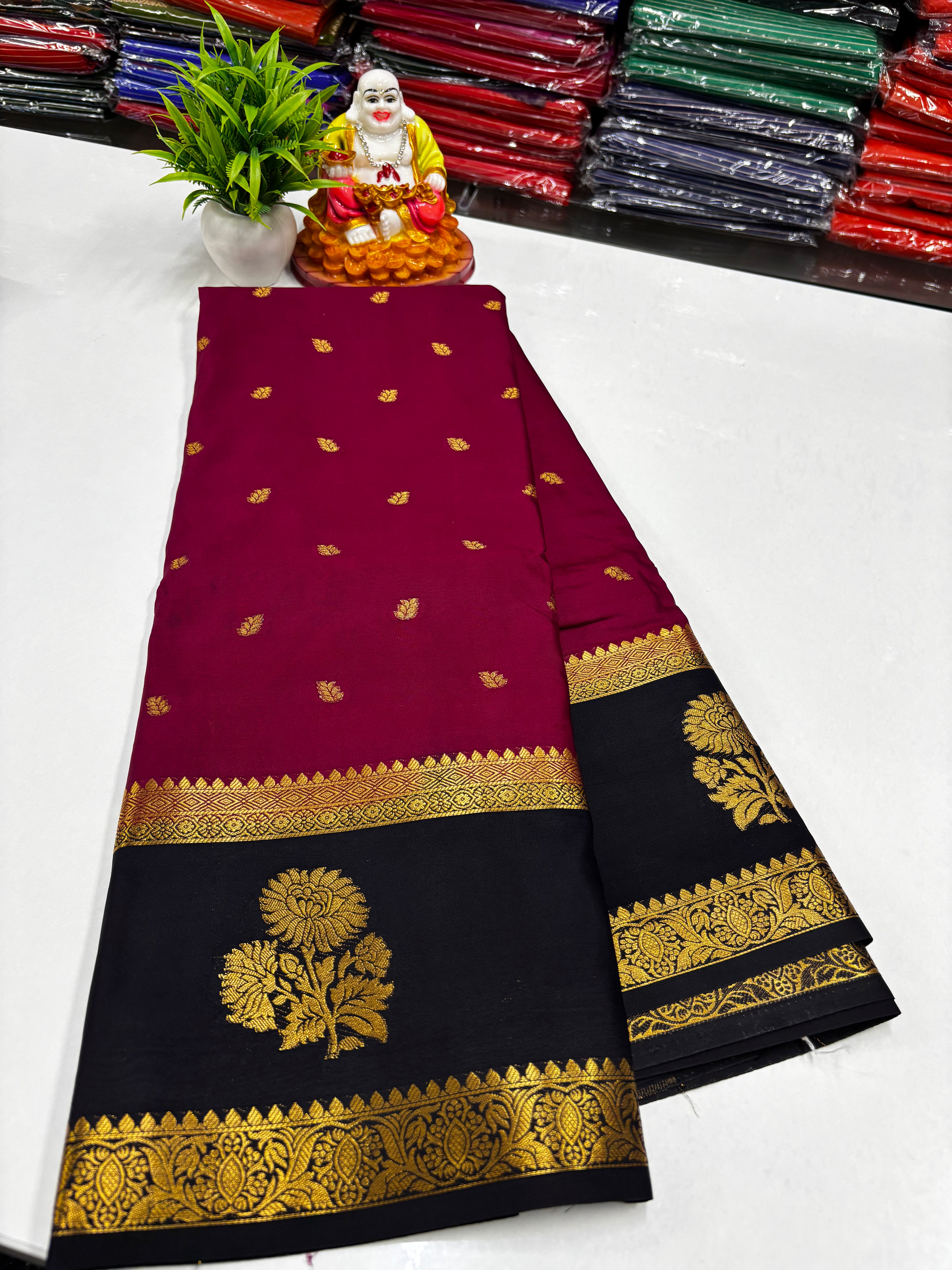 Mysore Crepe Silk Saree with Elegant Buttas