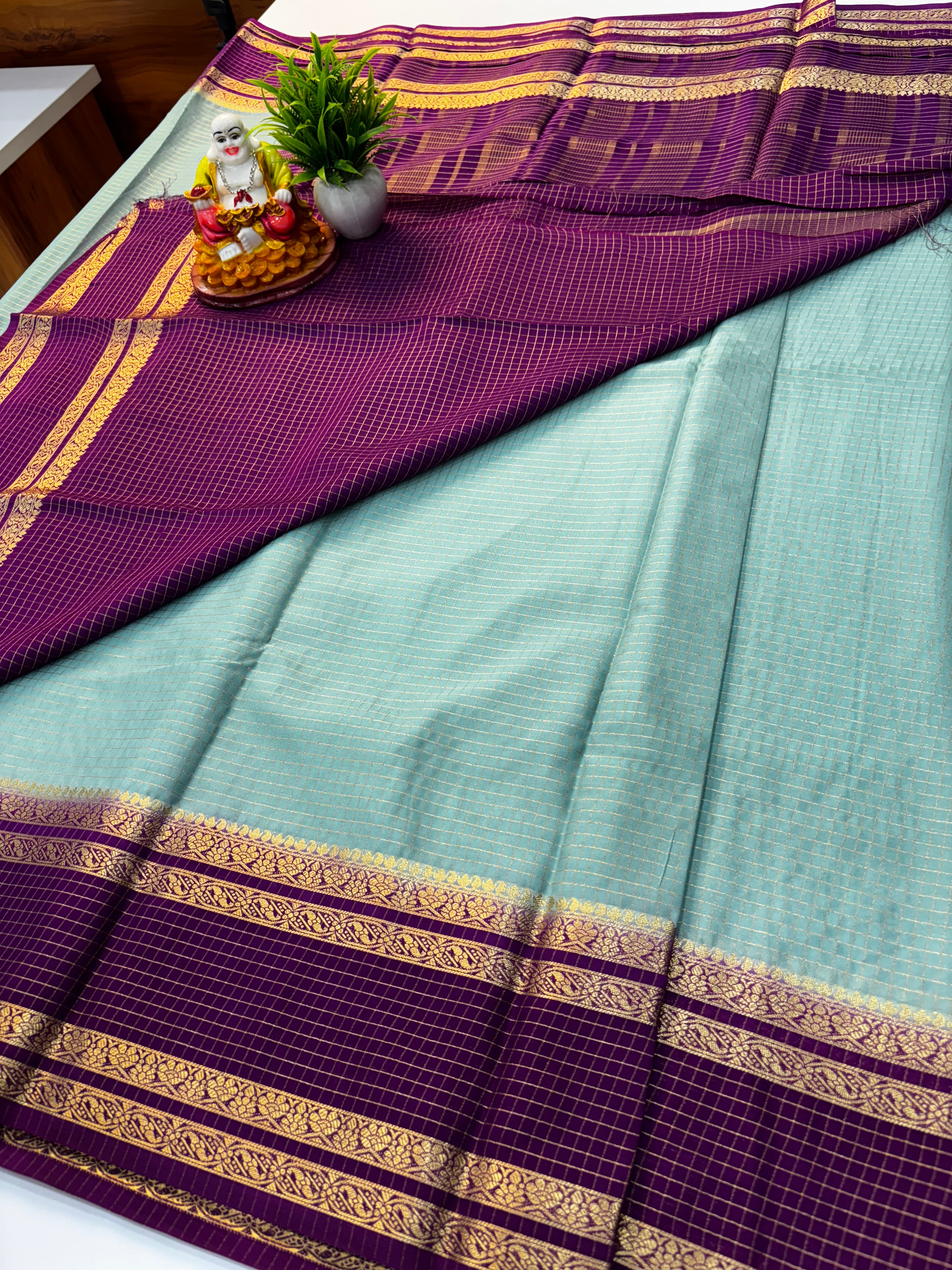 Premium Mysore Crepe Silk Saree with Checks Pattern & Bentex Border