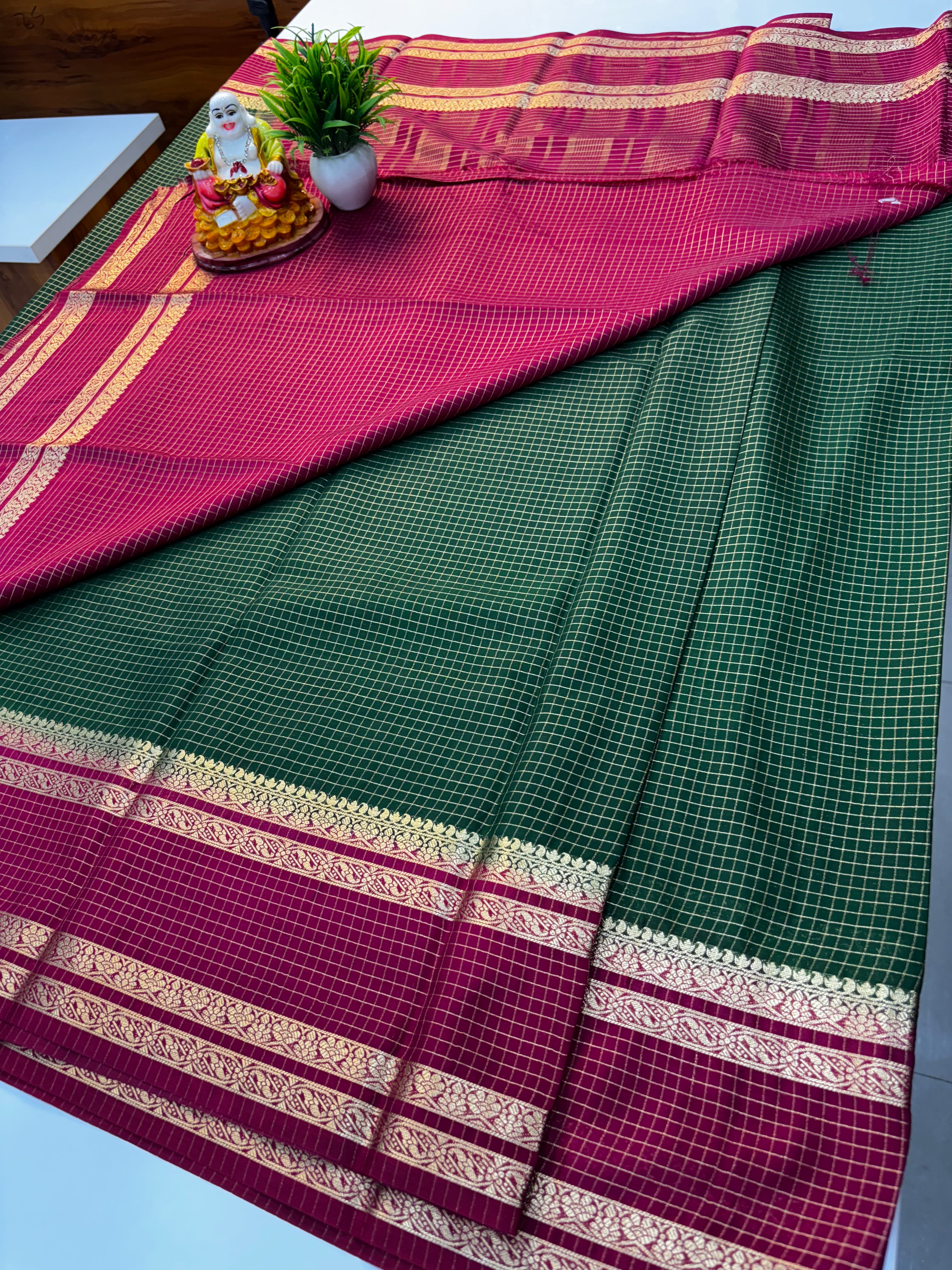 Premium Mysore Crepe Silk Saree with Checks Pattern & Bentex Border