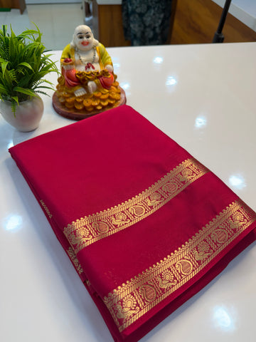 Mysore Crepe Silk Saree with Peacock & Mango Bentex Border | Padmavathi Silks and Sarees Product Description…