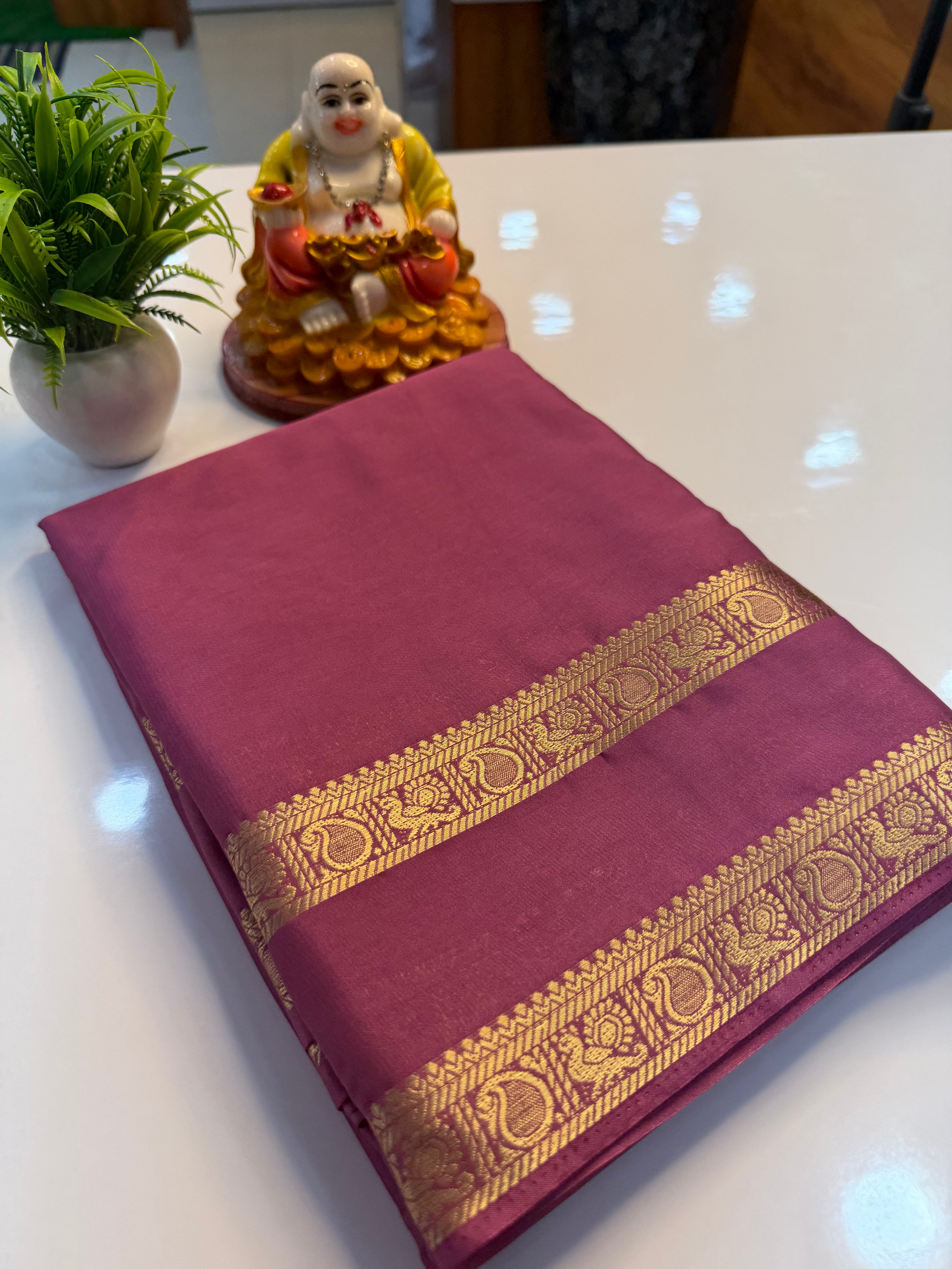 Mysore Crepe Silk Saree with Peacock & Mango Bentex Border | Padmavathi Silks and Sarees Product Description…