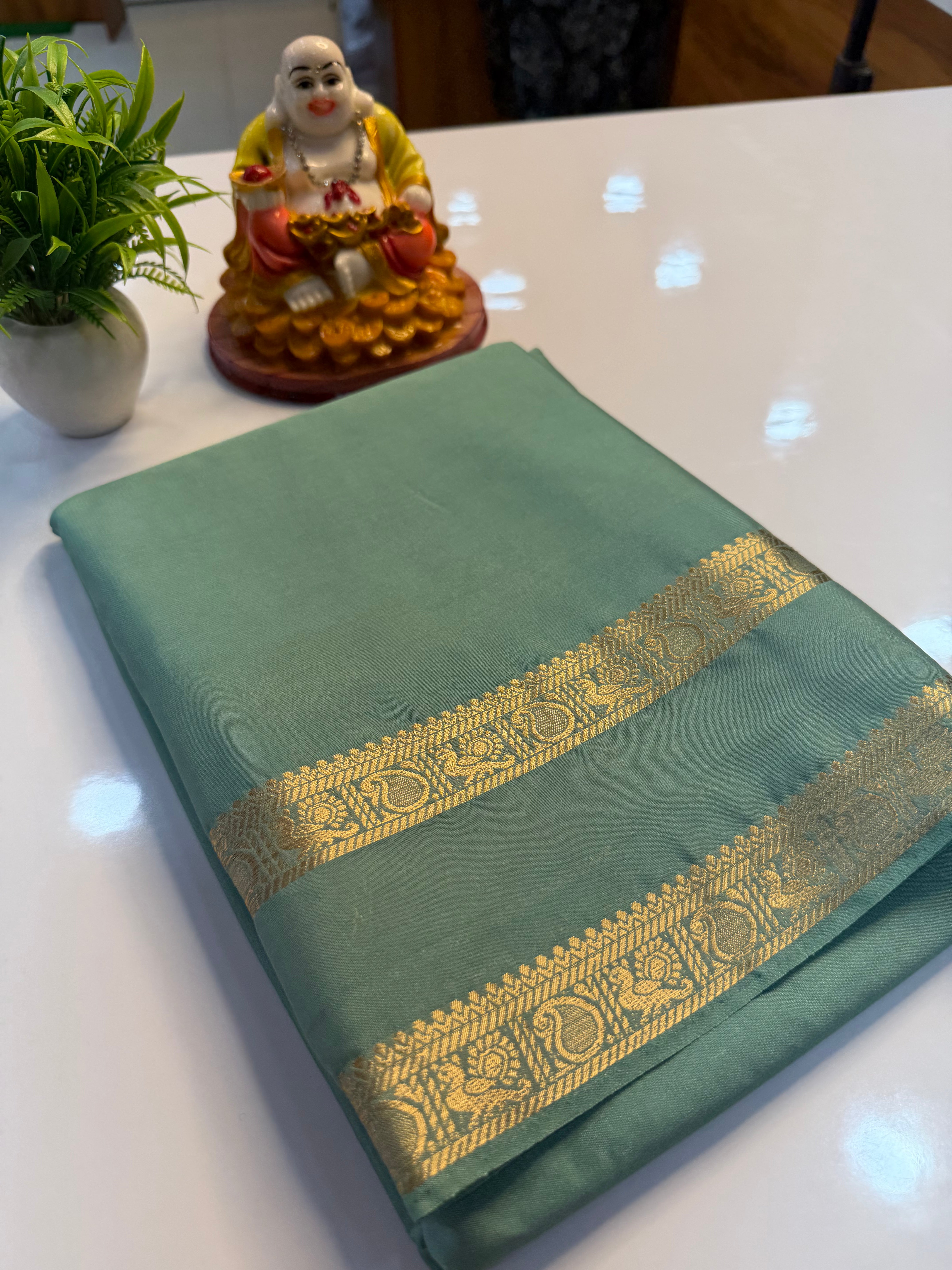 Mysore Crepe Silk Saree with Peacock & Mango Bentex Border | Padmavathi Silks and Sarees Product Description…
