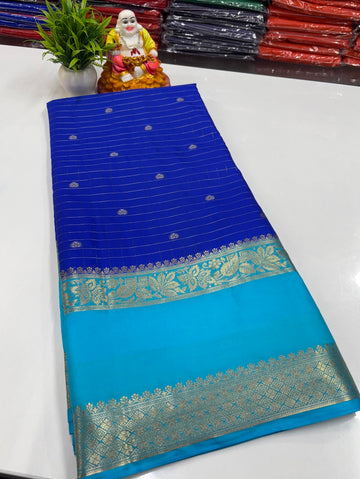 Mysore Crepe Silk Saree with Chex Pattern Buttas & Rich Pallu