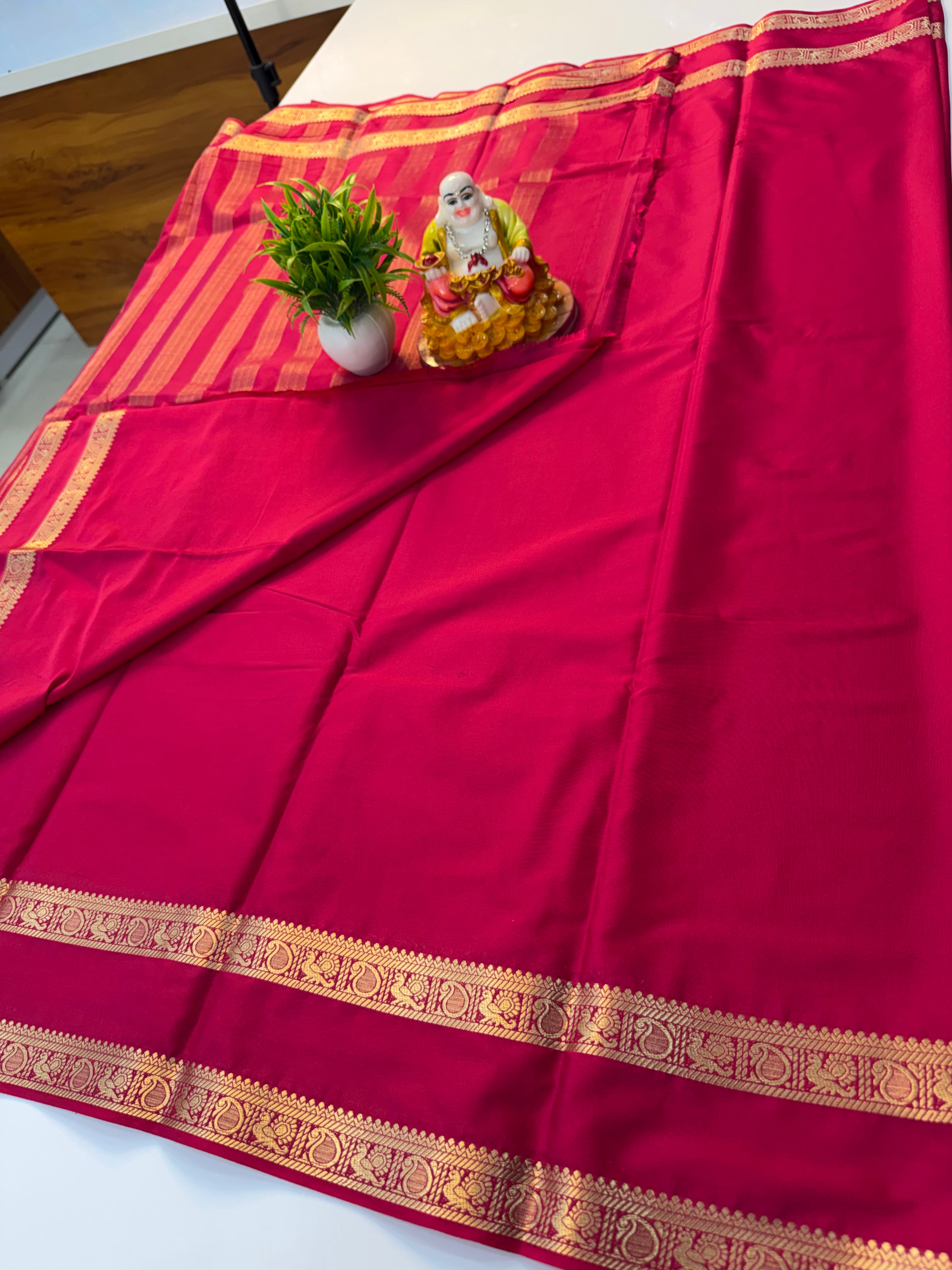 Mysore Crepe Silk Saree with Peacock & Mango Bentex Border | Padmavathi Silks and Sarees Product Description…