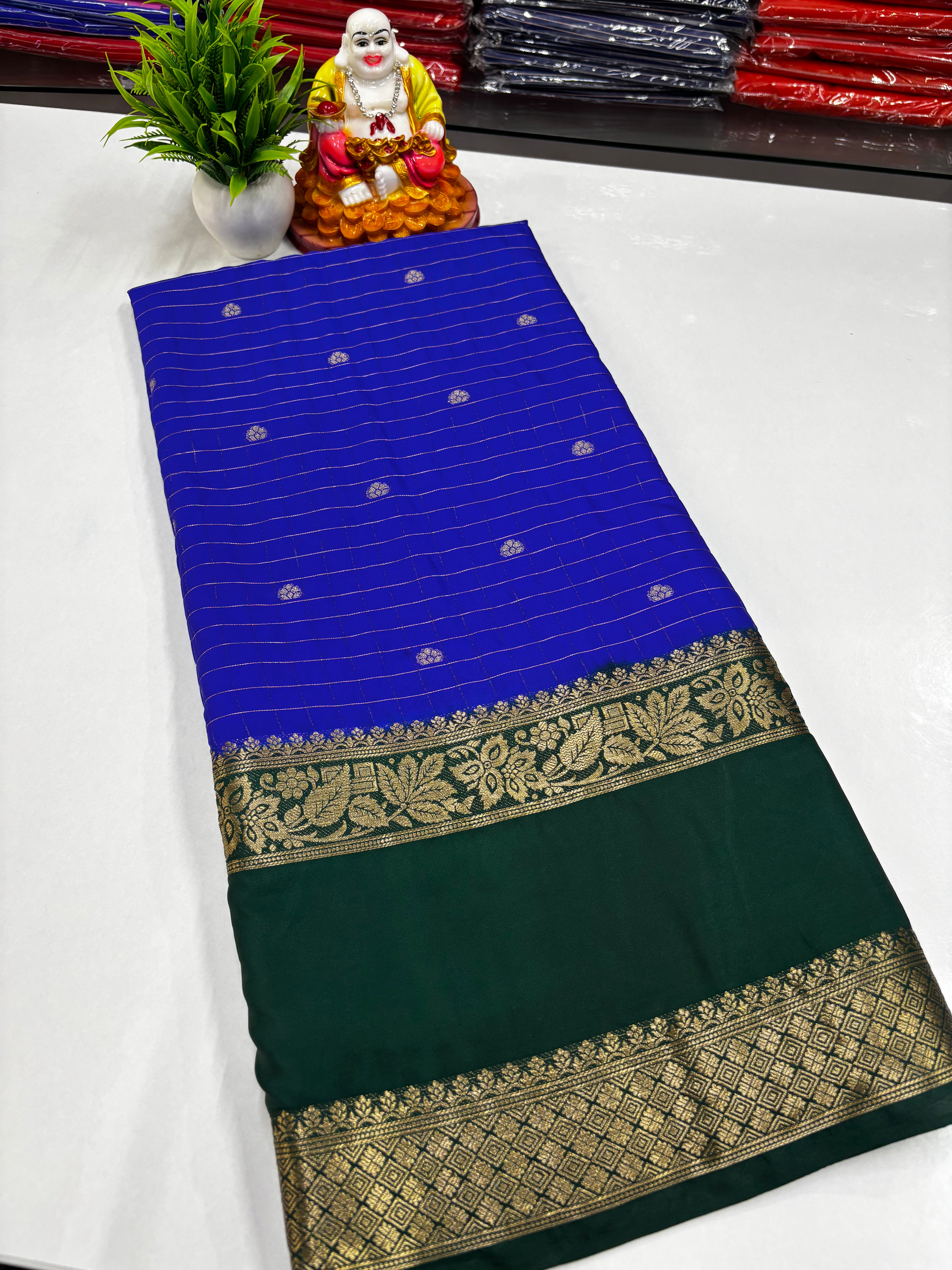 Mysore Crepe Silk Saree with Chex Pattern Buttas & Rich Pallu