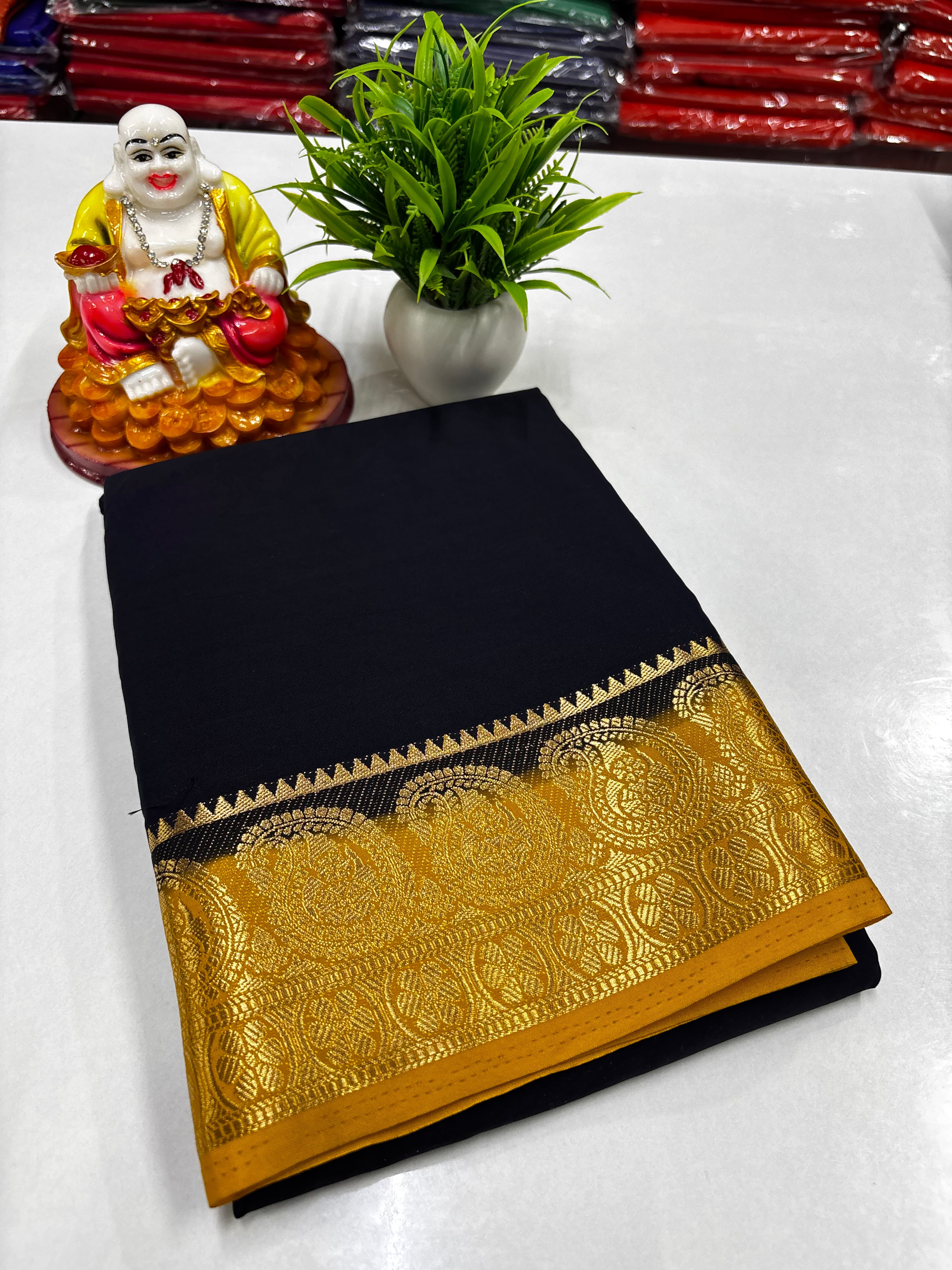 Premium Mysore Crepe Silk Saree with Beautiful Mango Border