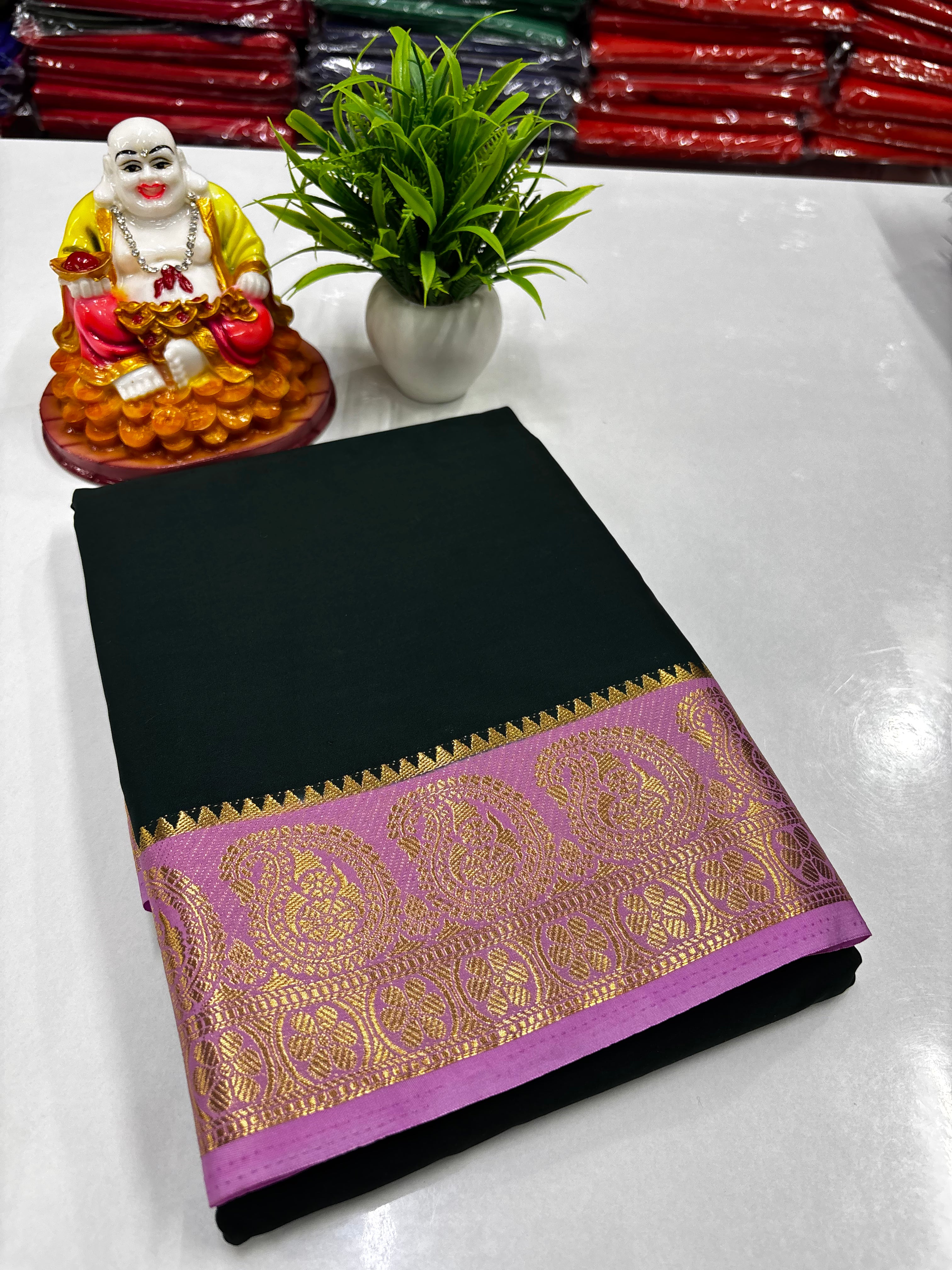 Premium Mysore Crepe Silk Saree with Beautiful Mango Border