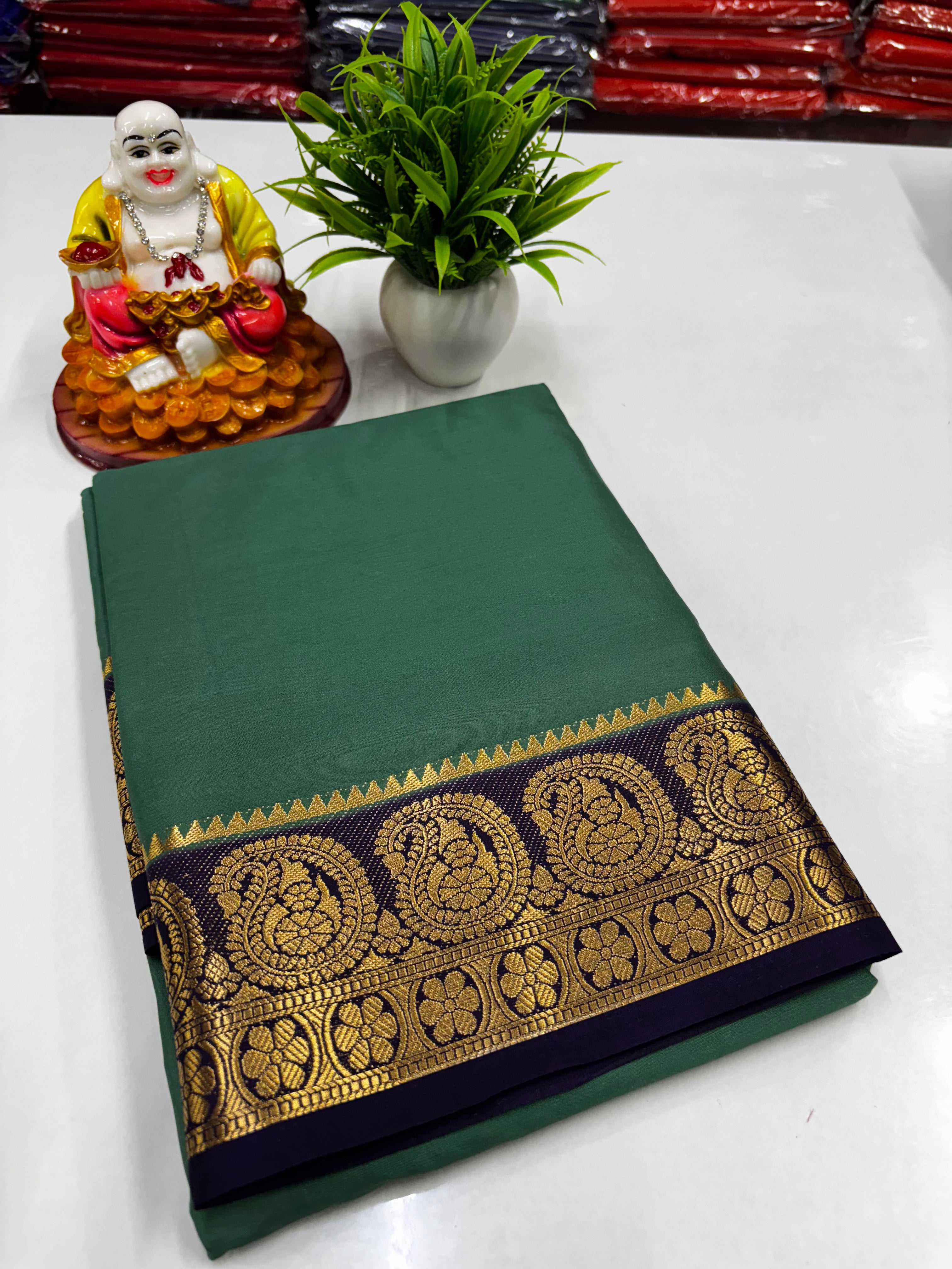 Premium Mysore Crepe Silk Saree with Beautiful Mango Border