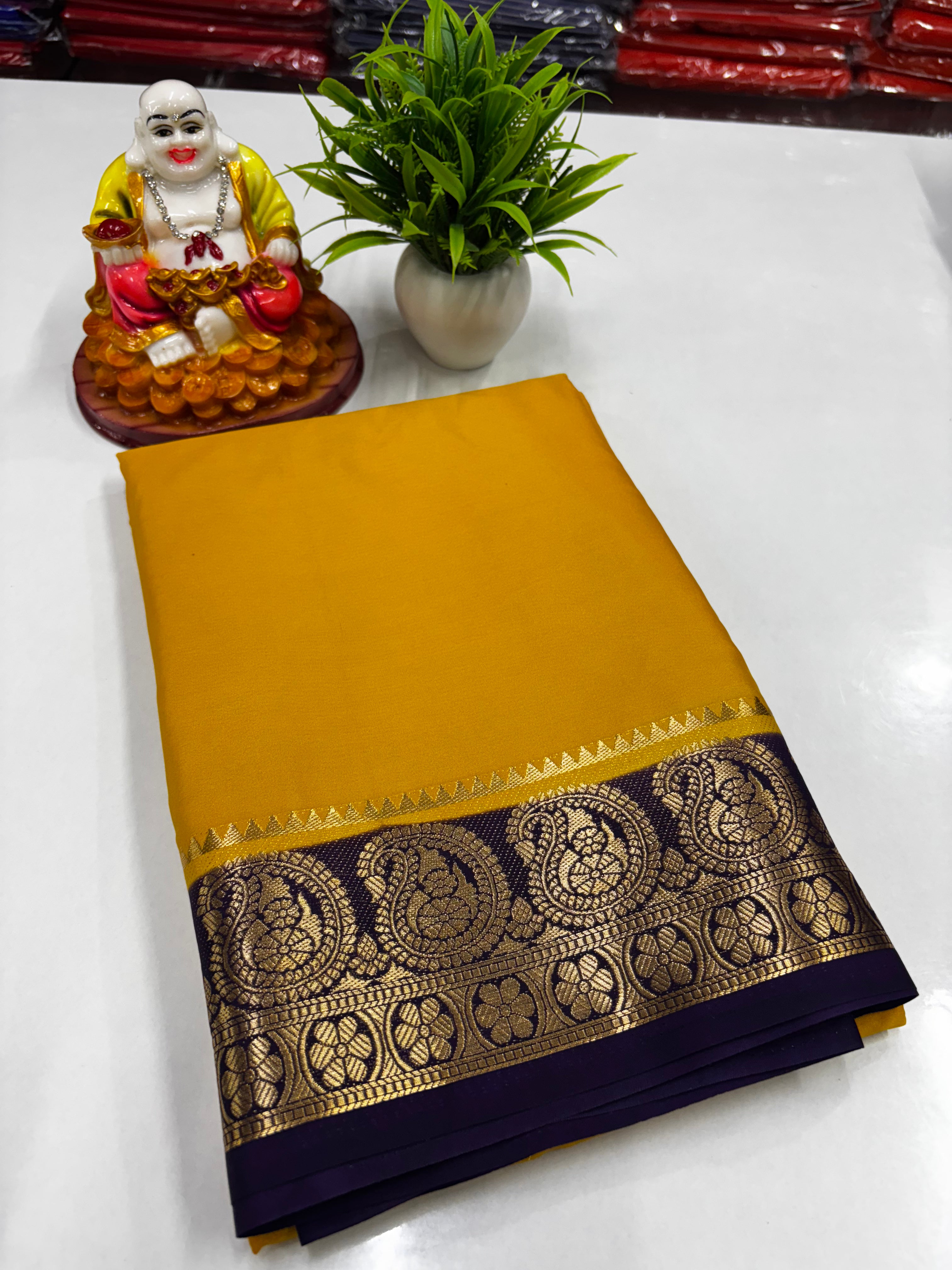 Premium Mysore Crepe Silk Saree with Beautiful Mango Border