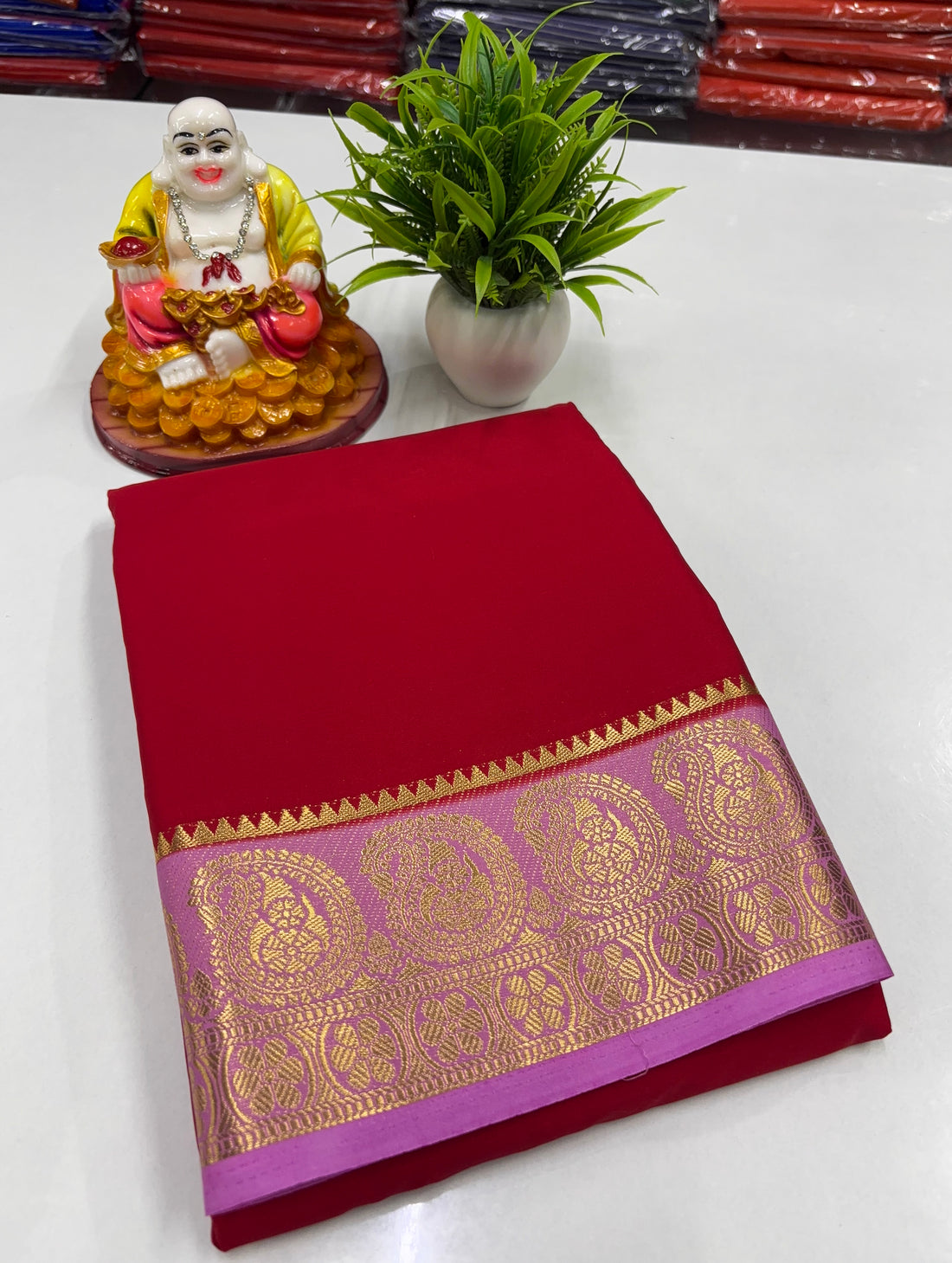 Premium Mysore Crepe Silk Saree with Beautiful Mango Border
