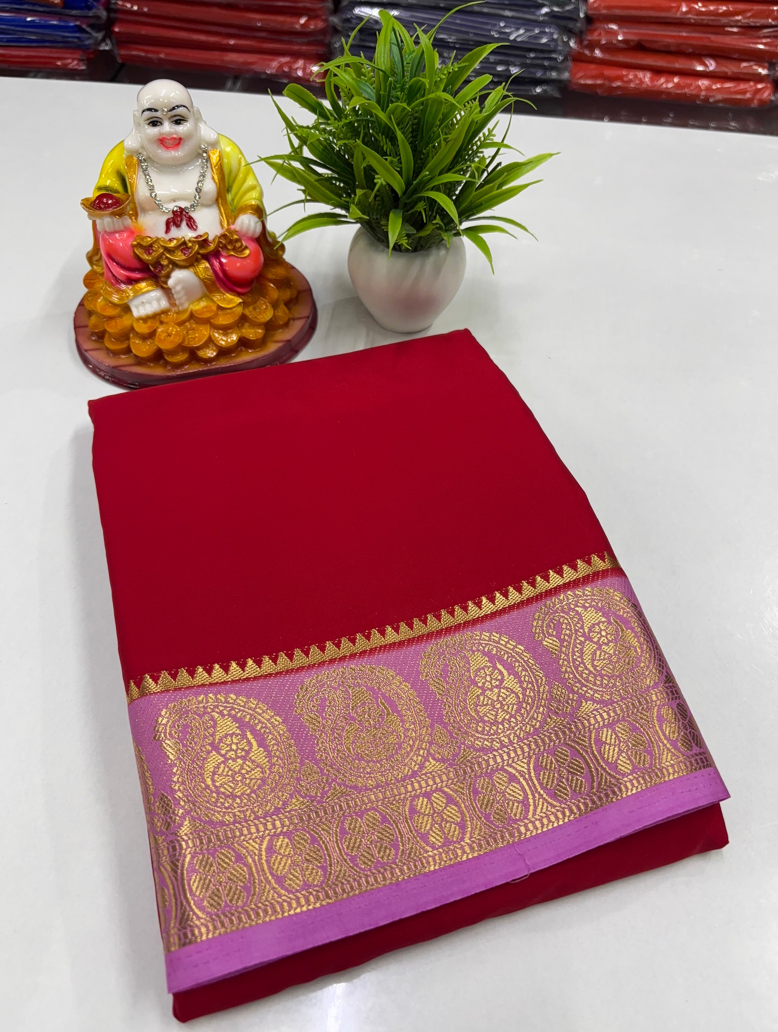 Premium Mysore Crepe Silk Saree with Beautiful Mango Border