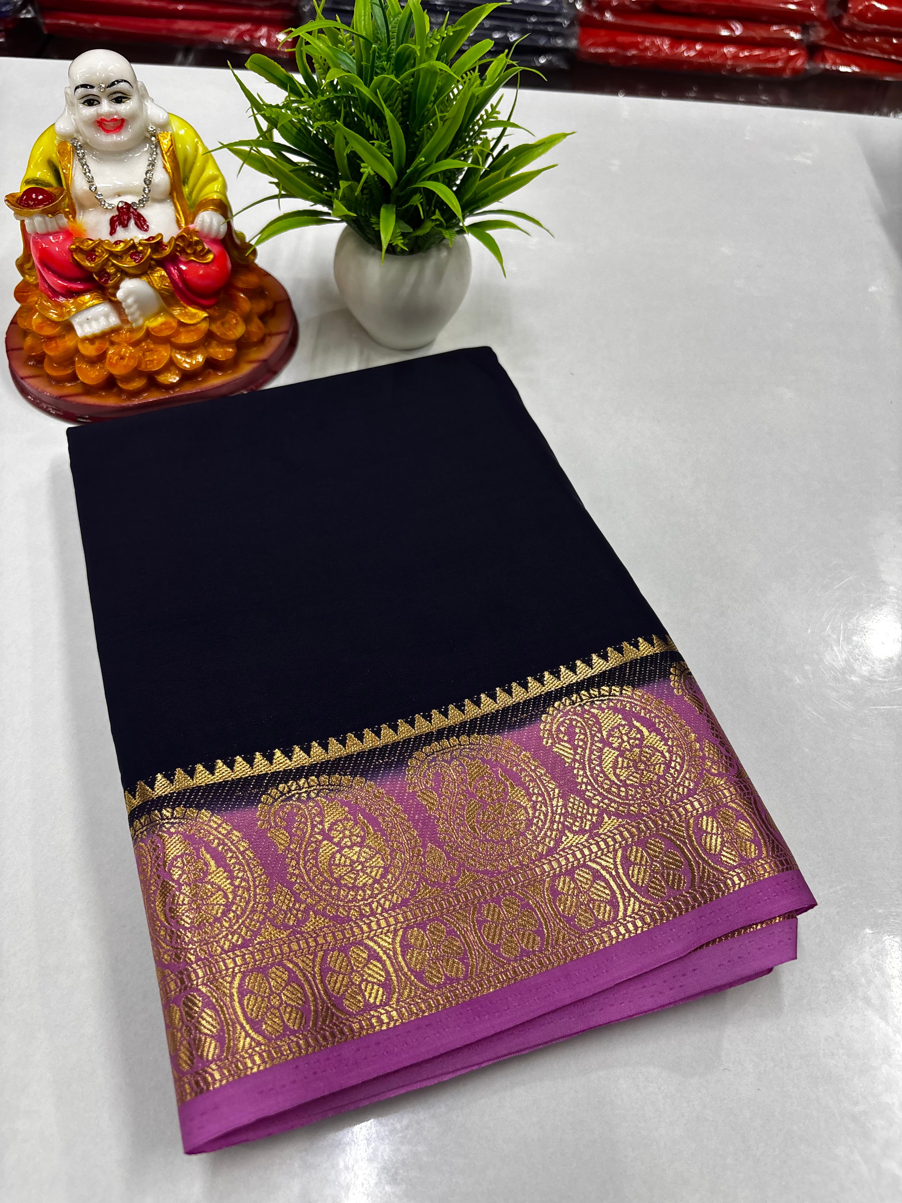 Premium Mysore Crepe Silk Saree with Beautiful Mango Border