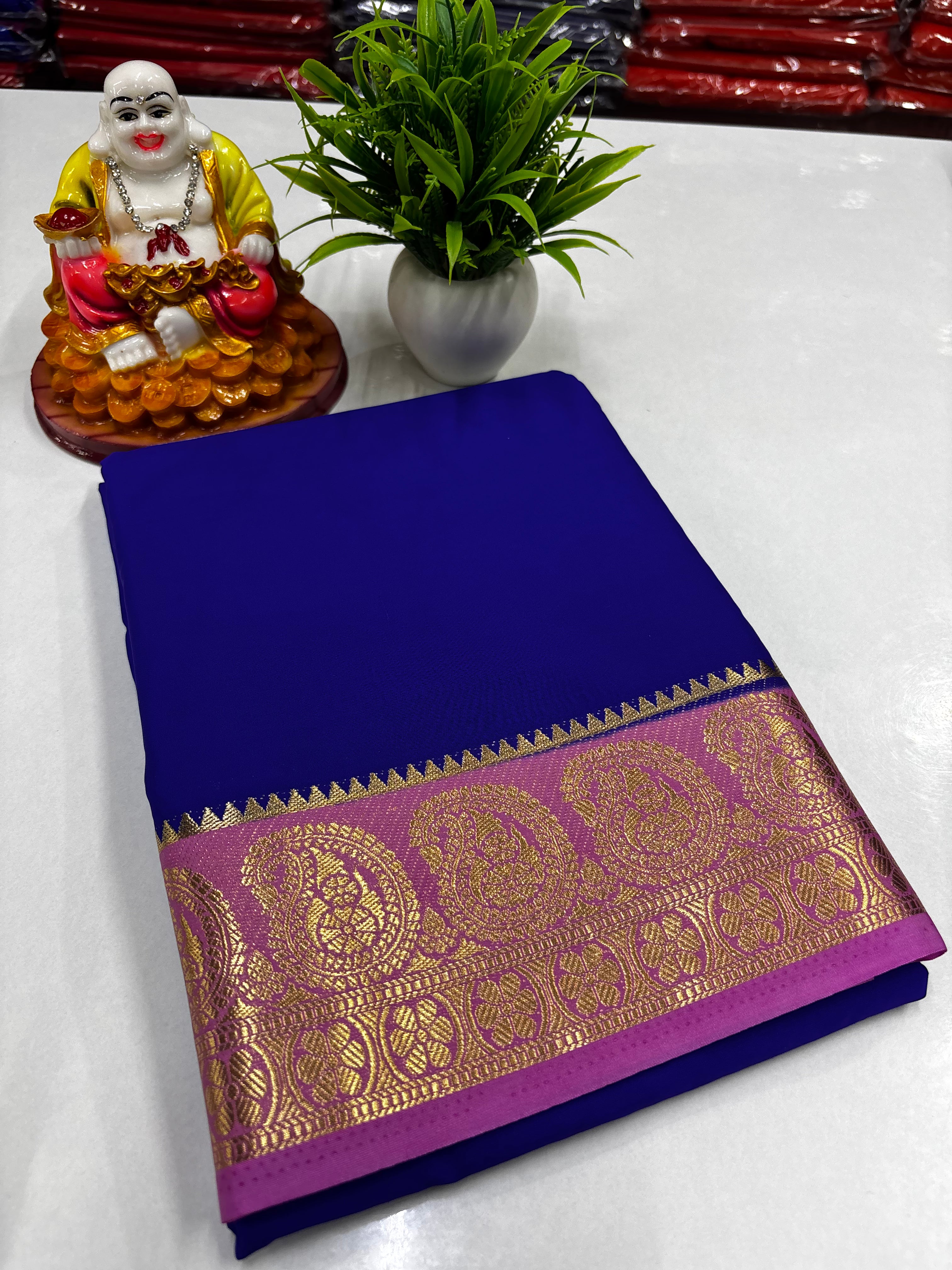 Premium Mysore Crepe Silk Saree with Beautiful Mango Border