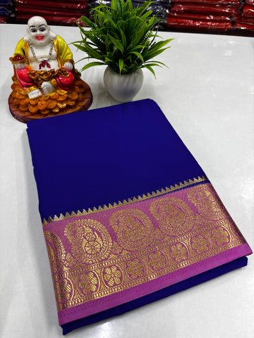 Premium Mysore Crepe Silk Saree with Beautiful Mango Border