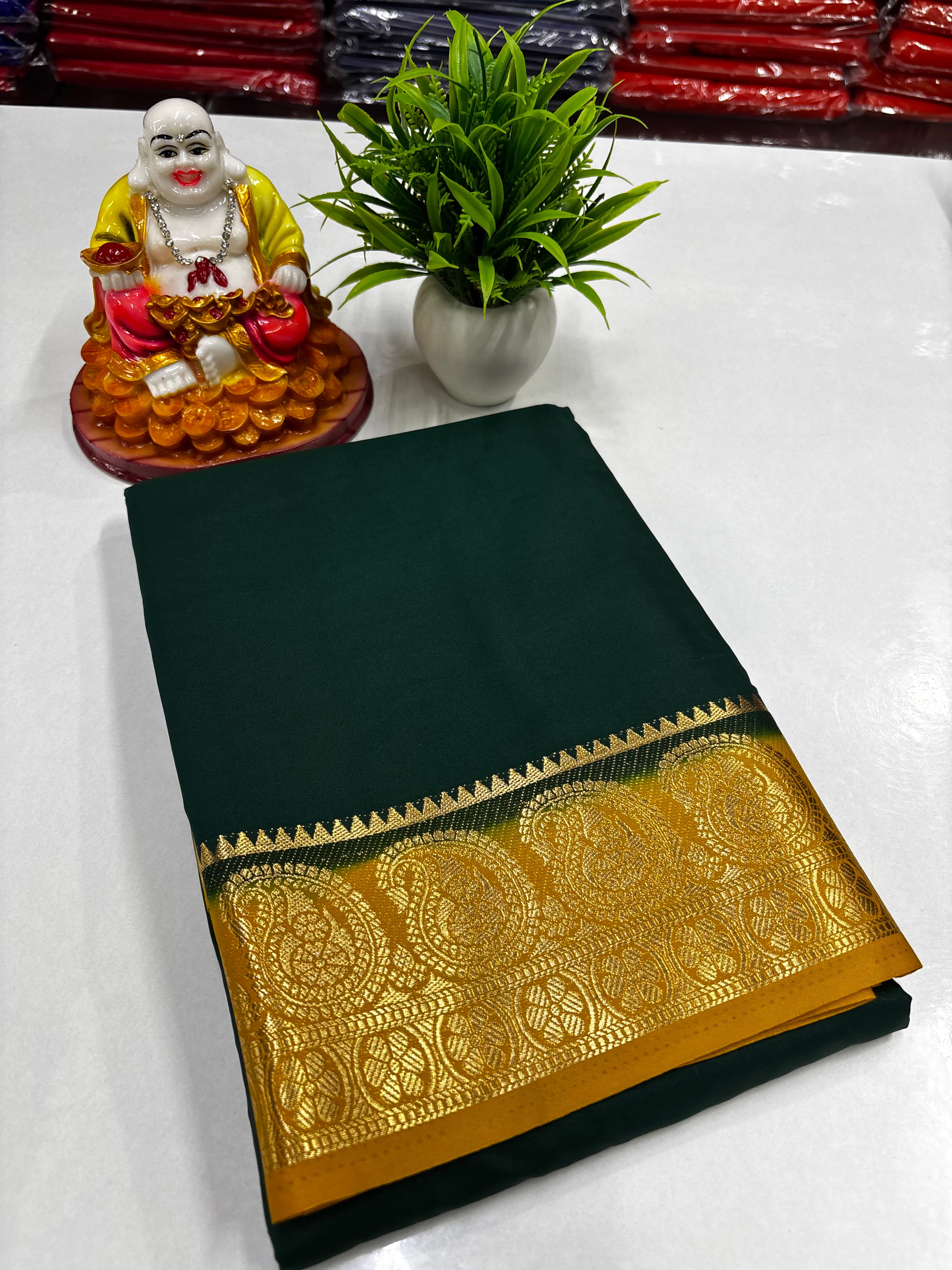 Premium Mysore Crepe Silk Saree with Beautiful Mango Border