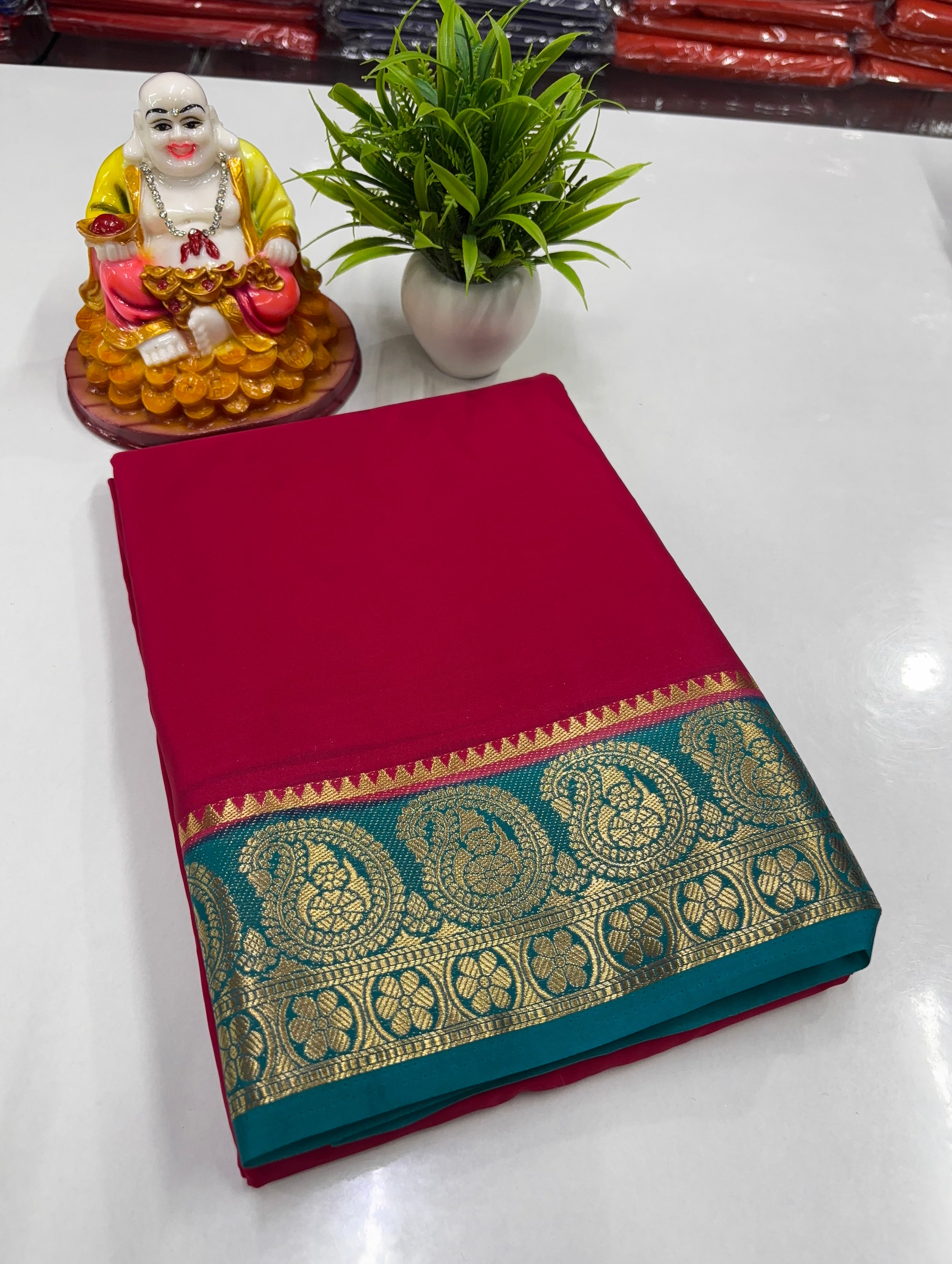 Premium Mysore Crepe Silk Saree with Beautiful Mango Border