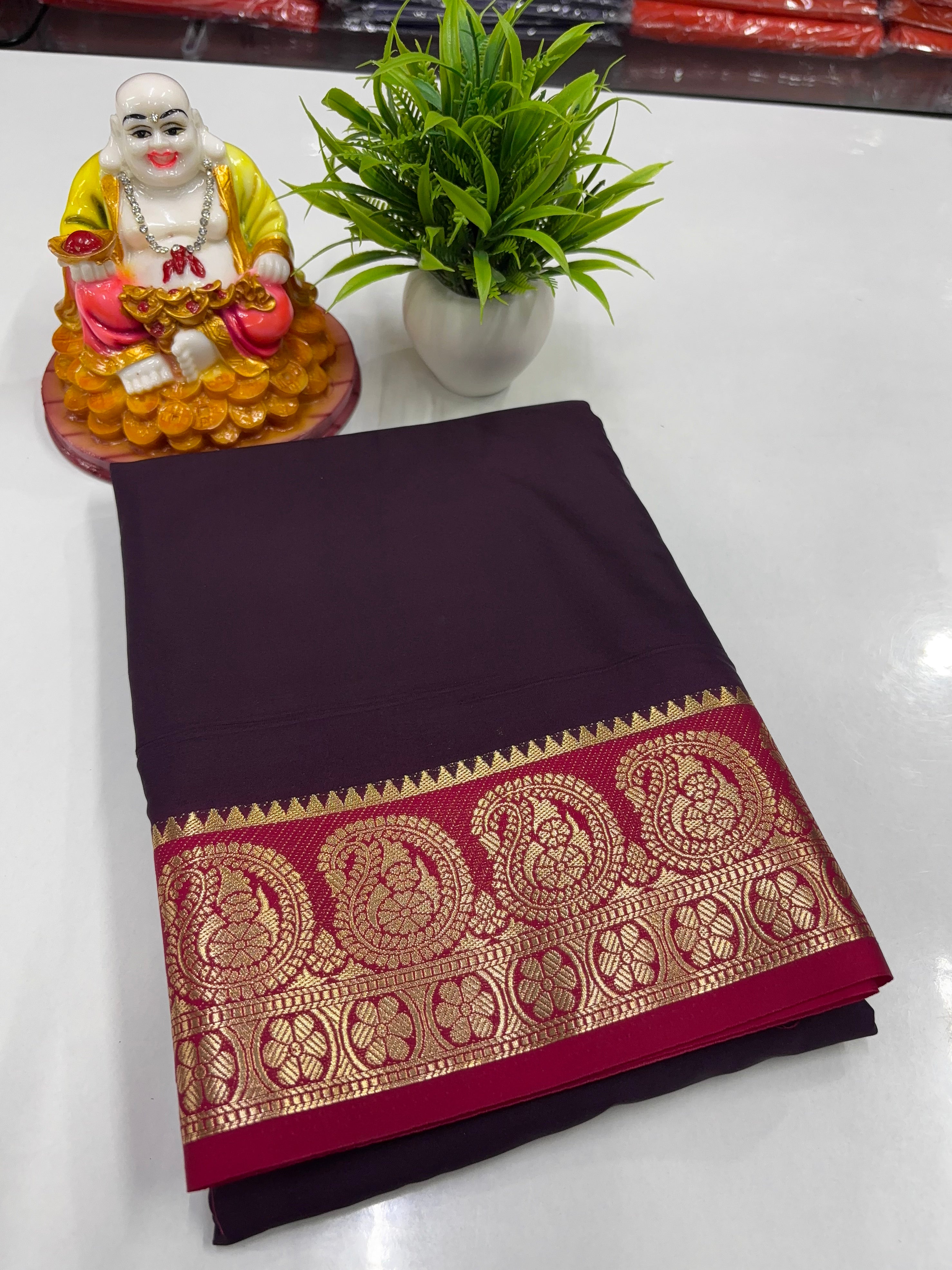 Premium Mysore Crepe Silk Saree with Beautiful Mango Border
