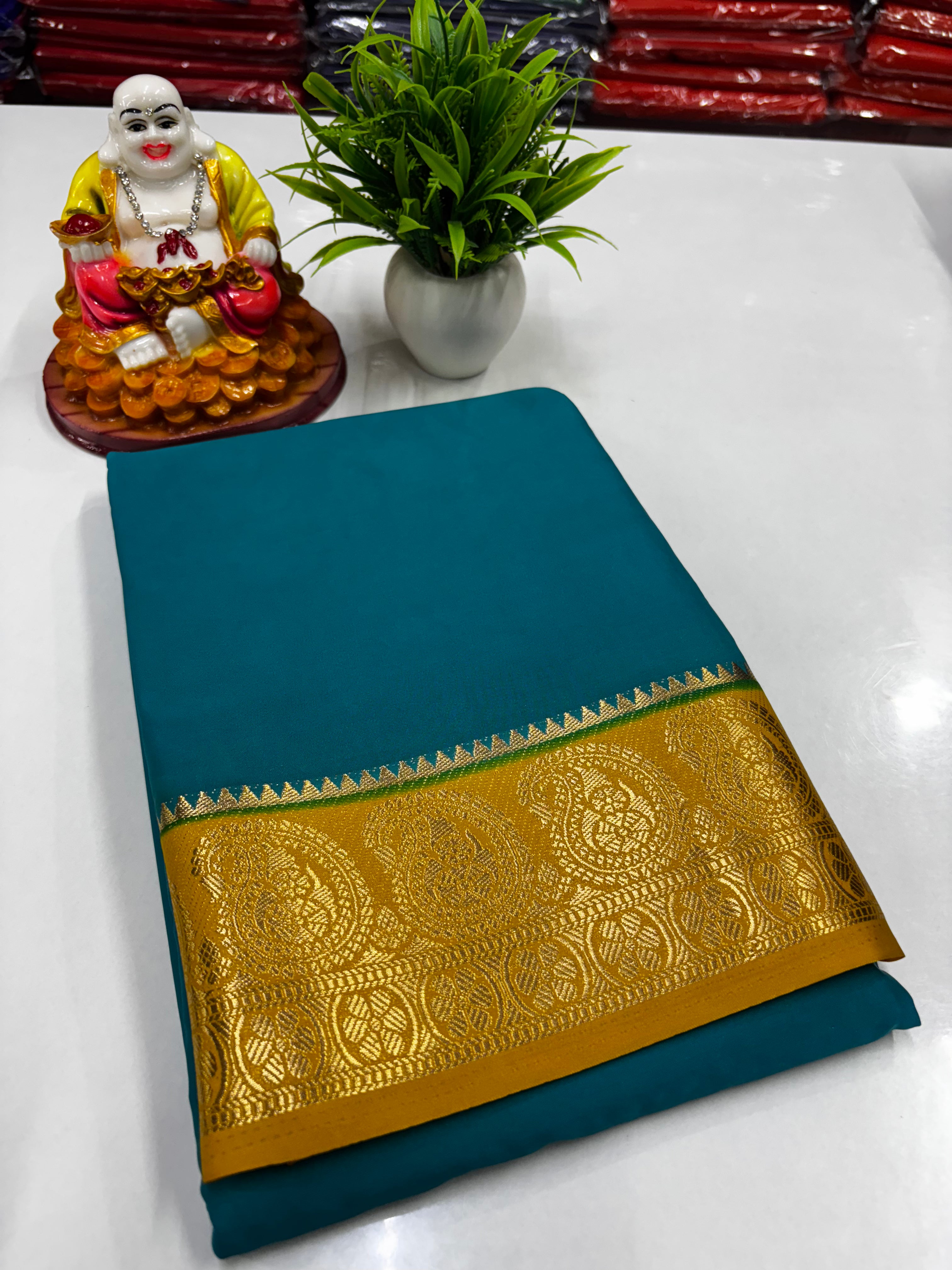 Premium Mysore Crepe Silk Saree with Beautiful Mango Border